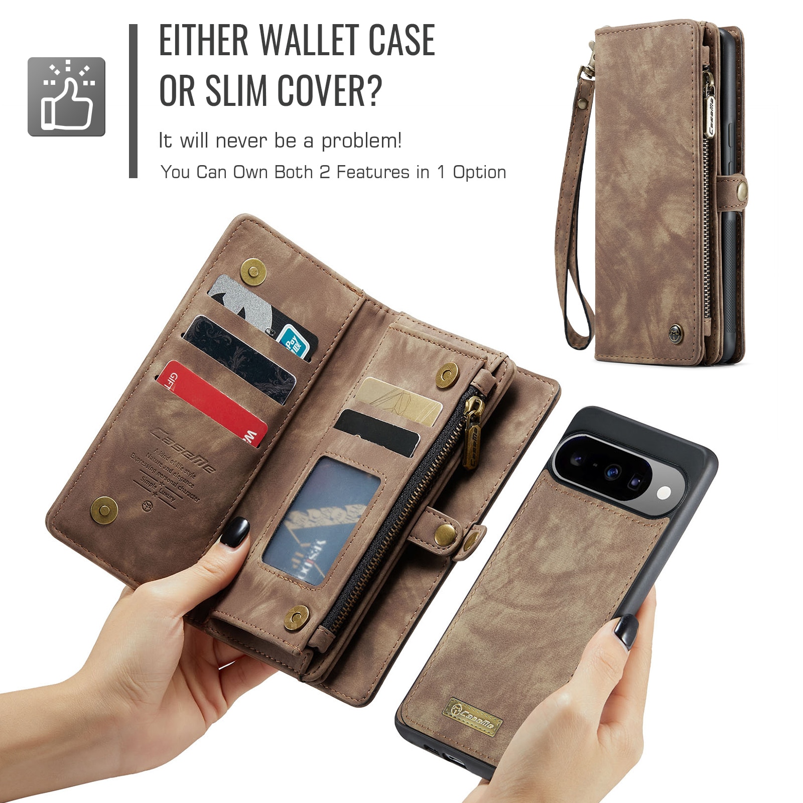 Google Pixel 10 Pro Multi-slot Wallet Case Brown