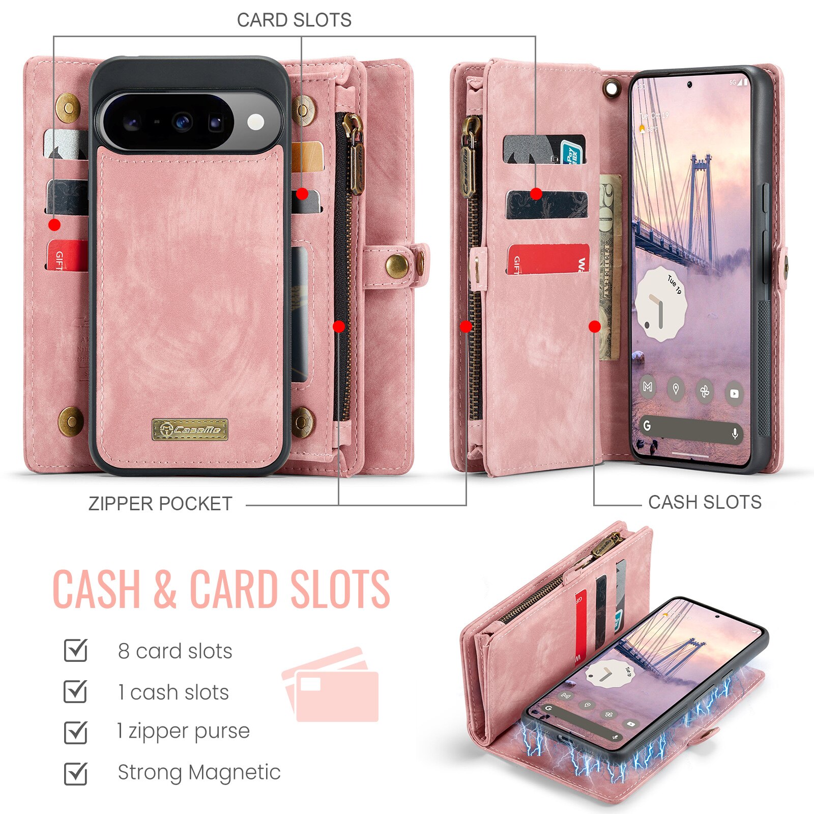 Google Pixel 10 Pro Multi-slot Wallet Case Pink