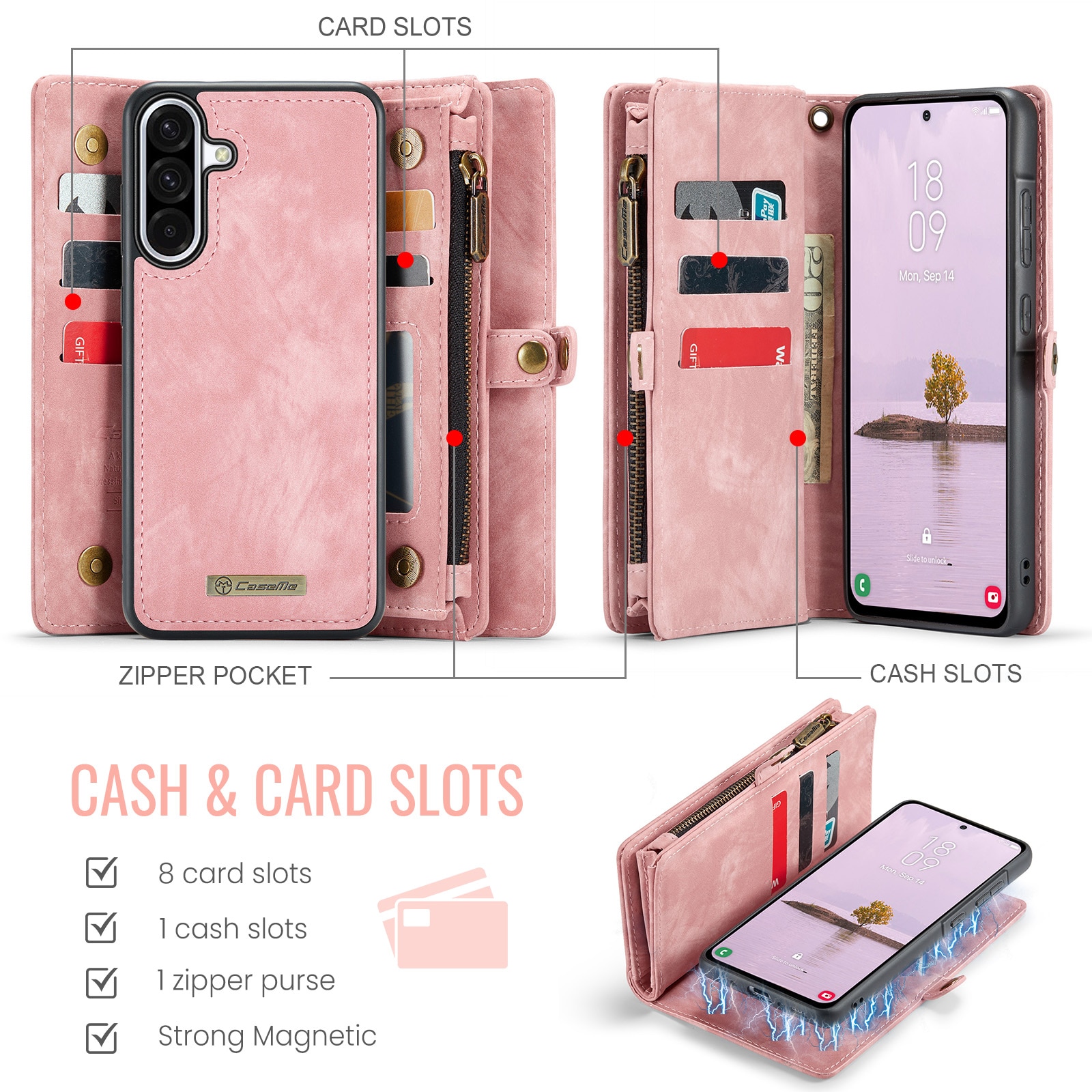 Samsung Galaxy A17 Multi-slot Wallet Case Pink