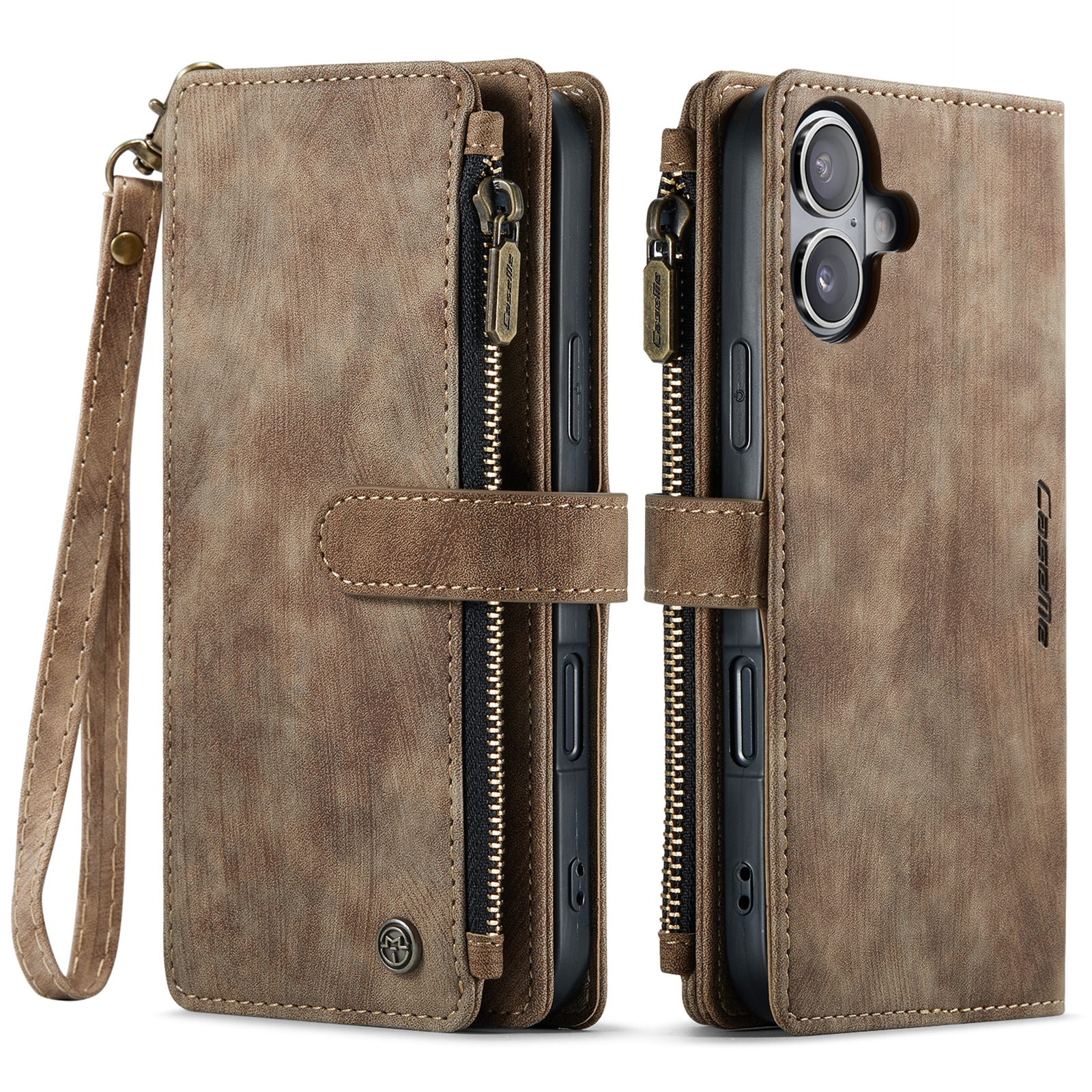 iPhone 17 Zipper Wallet Book Cover Brown