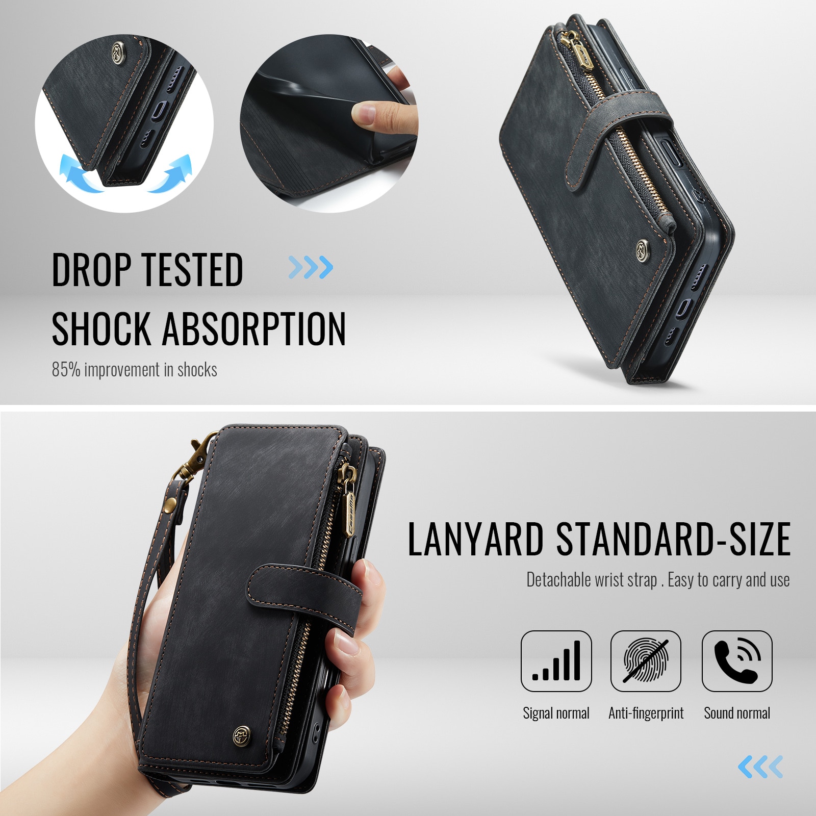 iPhone 17 Zipper Wallet Book Cover Black
