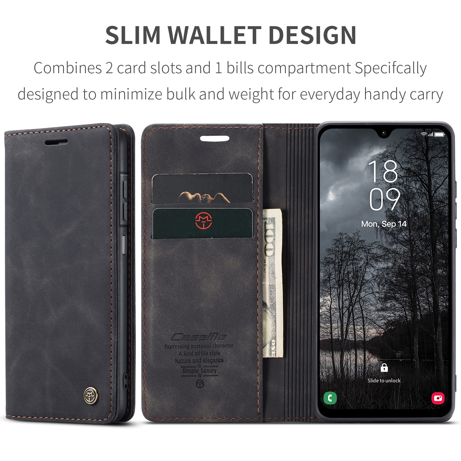 Samsung Galaxy A17 Slim Wallet Case Black