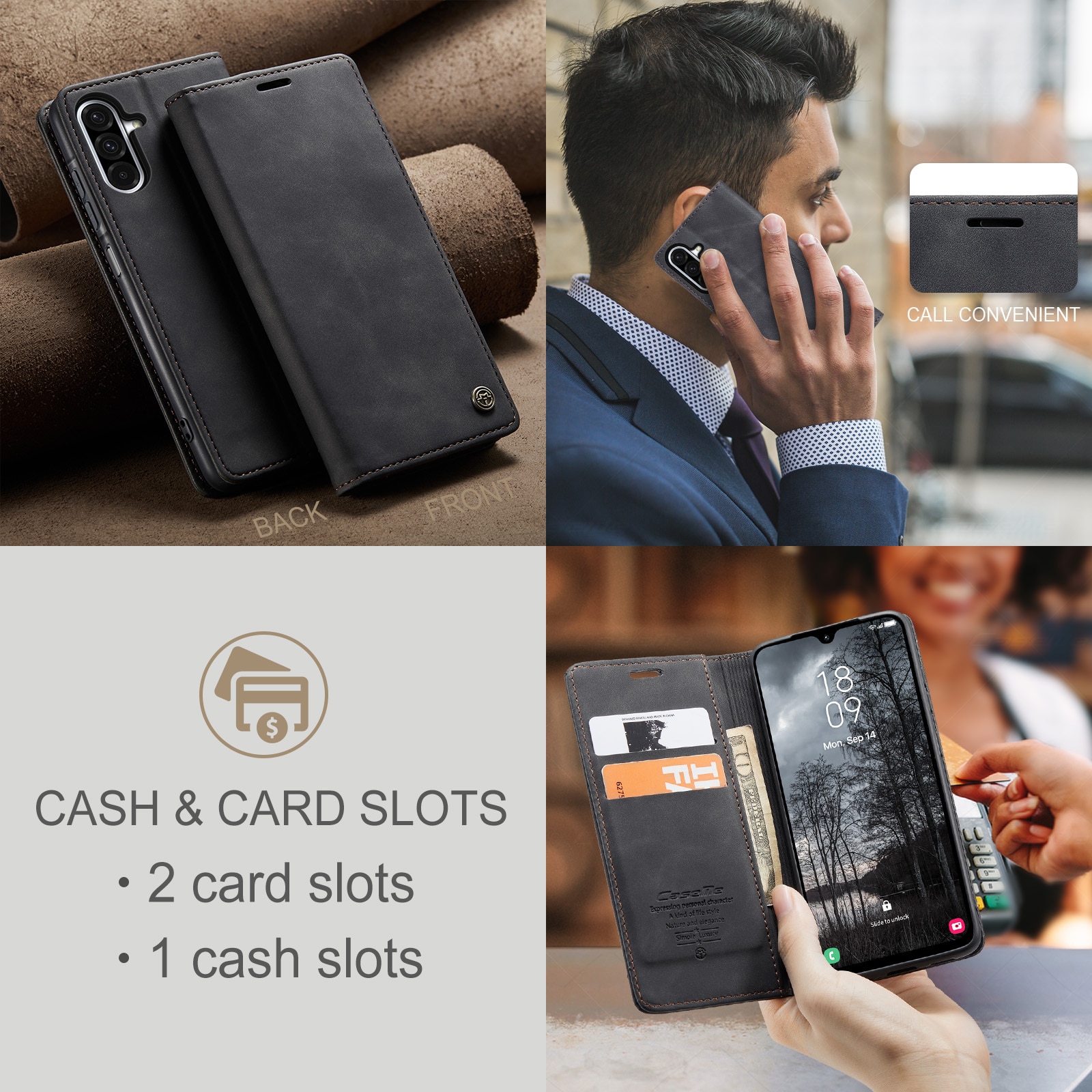 Samsung Galaxy A17 Slim Wallet Case Black