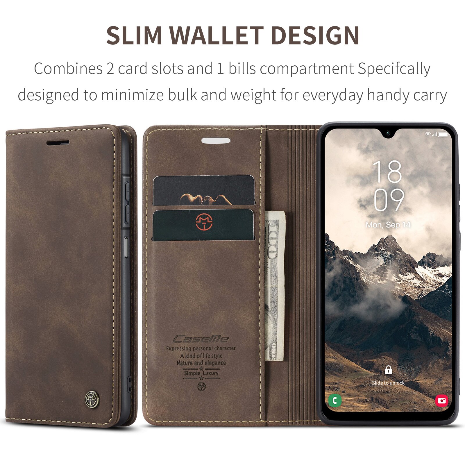Samsung Galaxy A17 Slim Wallet Case Brown
