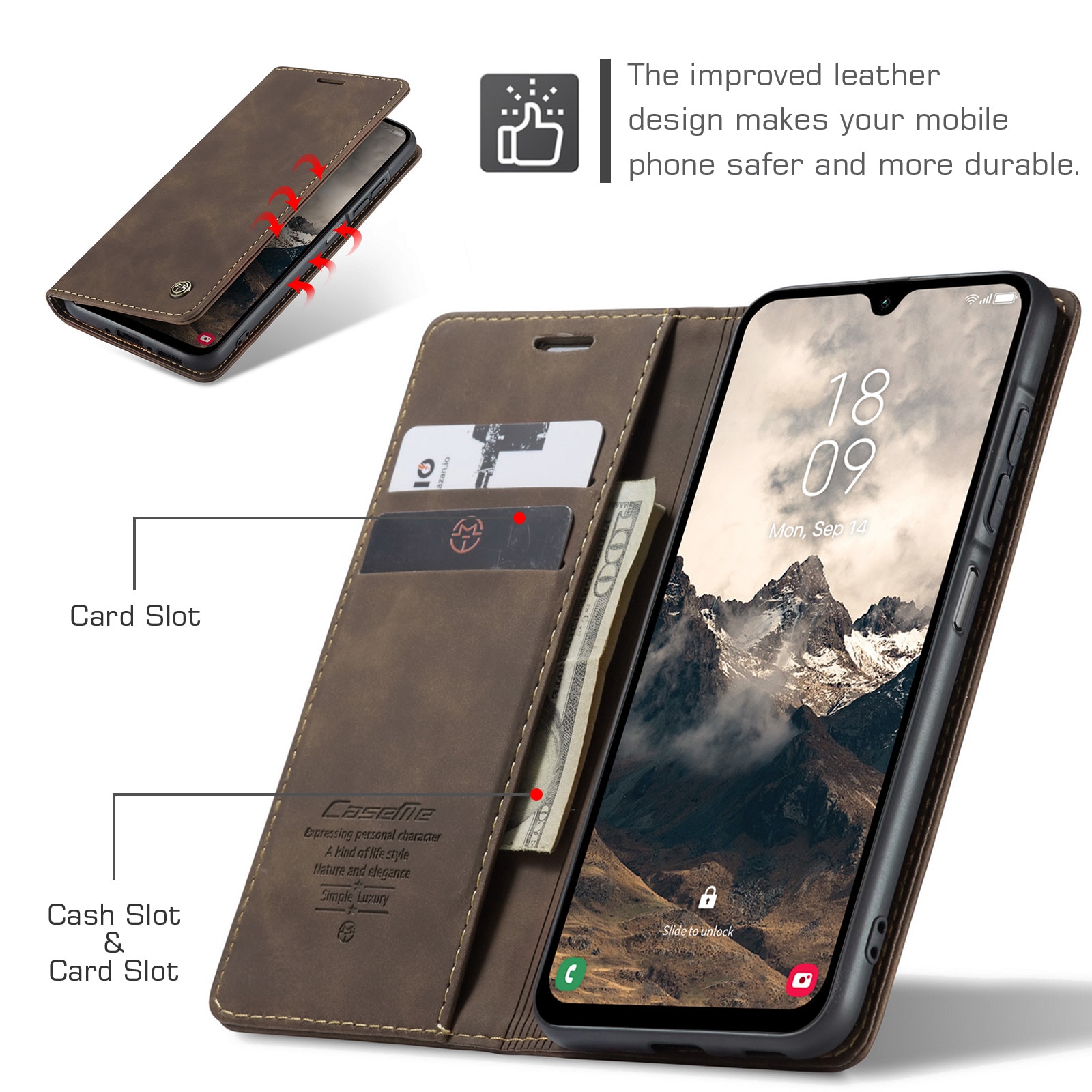 Samsung Galaxy A17 Slim Wallet Case Brown