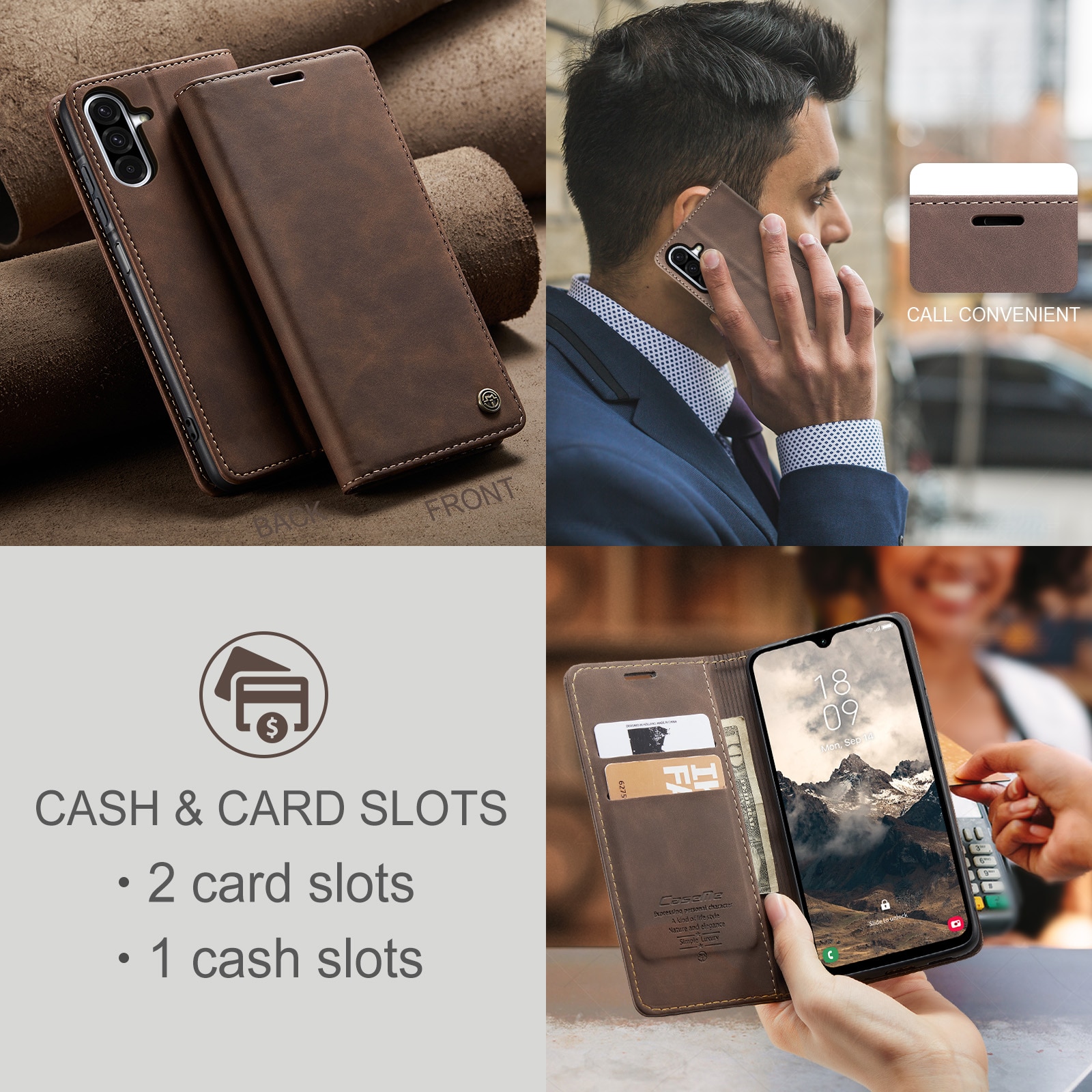 Samsung Galaxy A17 Slim Wallet Case Brown