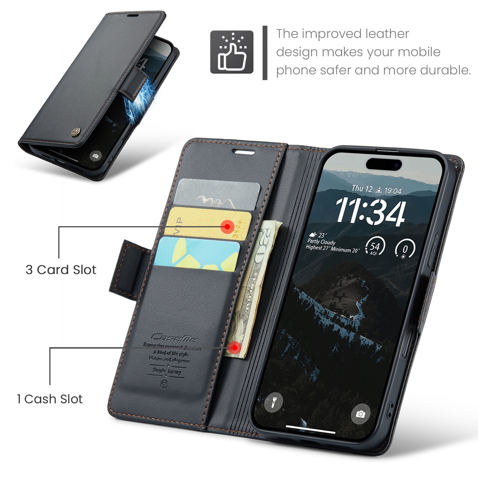 iPhone 17 Pro RFID blocking Slim Wallet Case Black