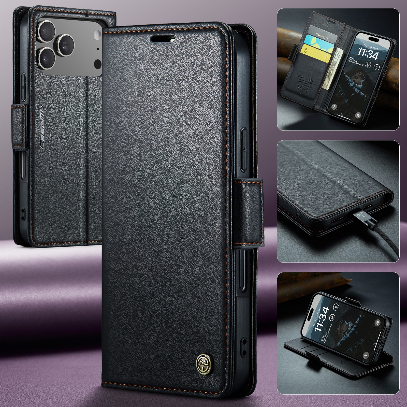 iPhone 17 Pro RFID blocking Slim Wallet Case Black