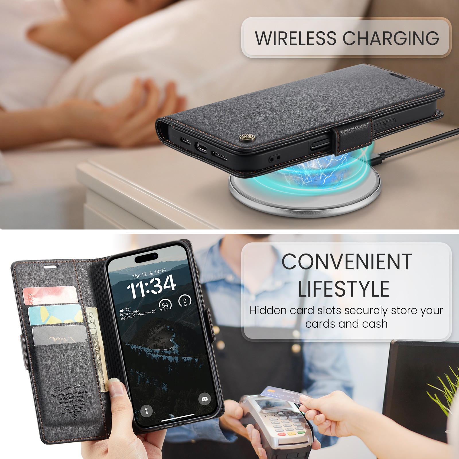 iPhone 17 Pro RFID blocking Slim Wallet Case Black