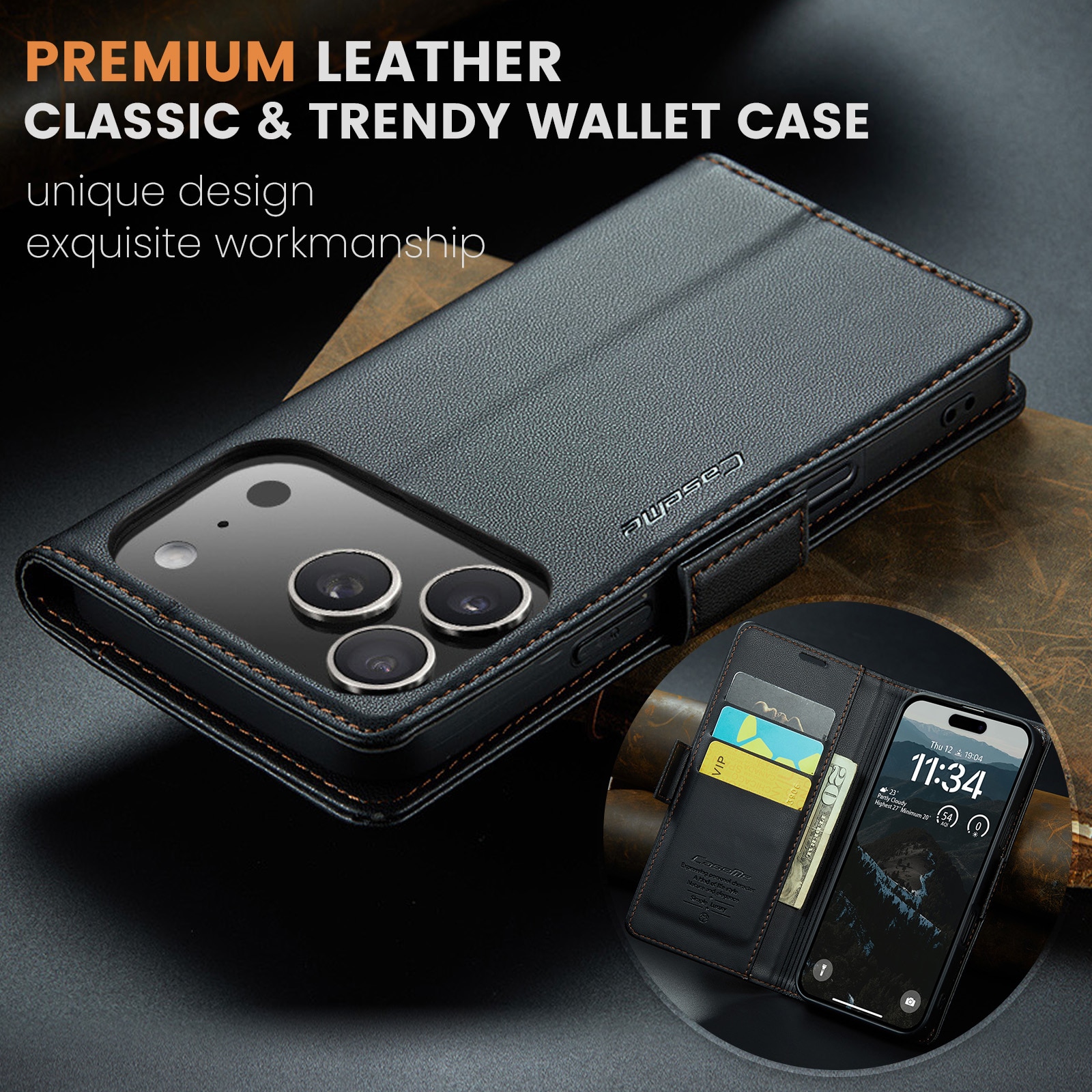 iPhone 17 Pro RFID blocking Slim Wallet Case Black
