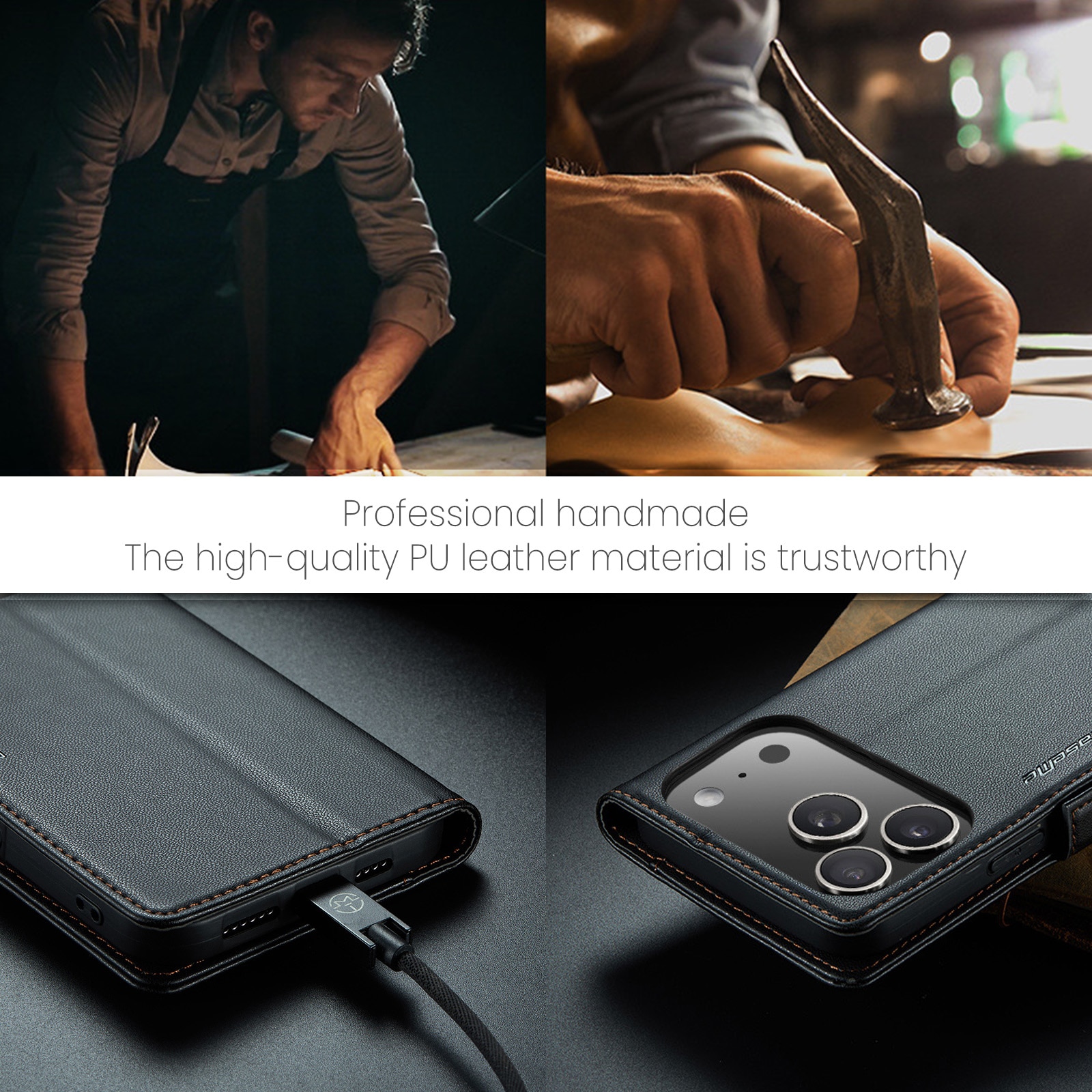 iPhone 17 Pro Max RFID blocking Slim Wallet Case Black