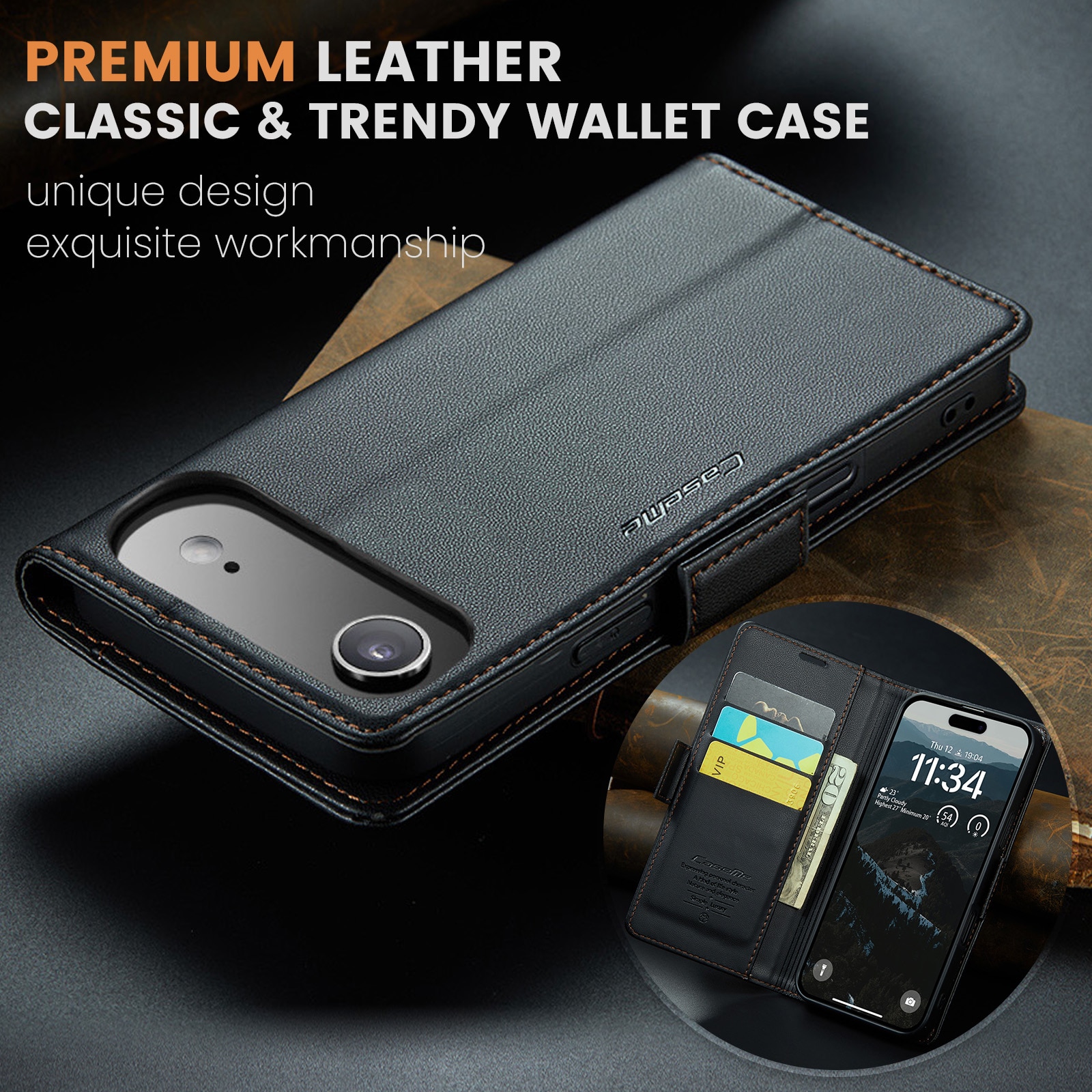 iPhone 17 Air RFID blocking Slim Wallet Case Black
