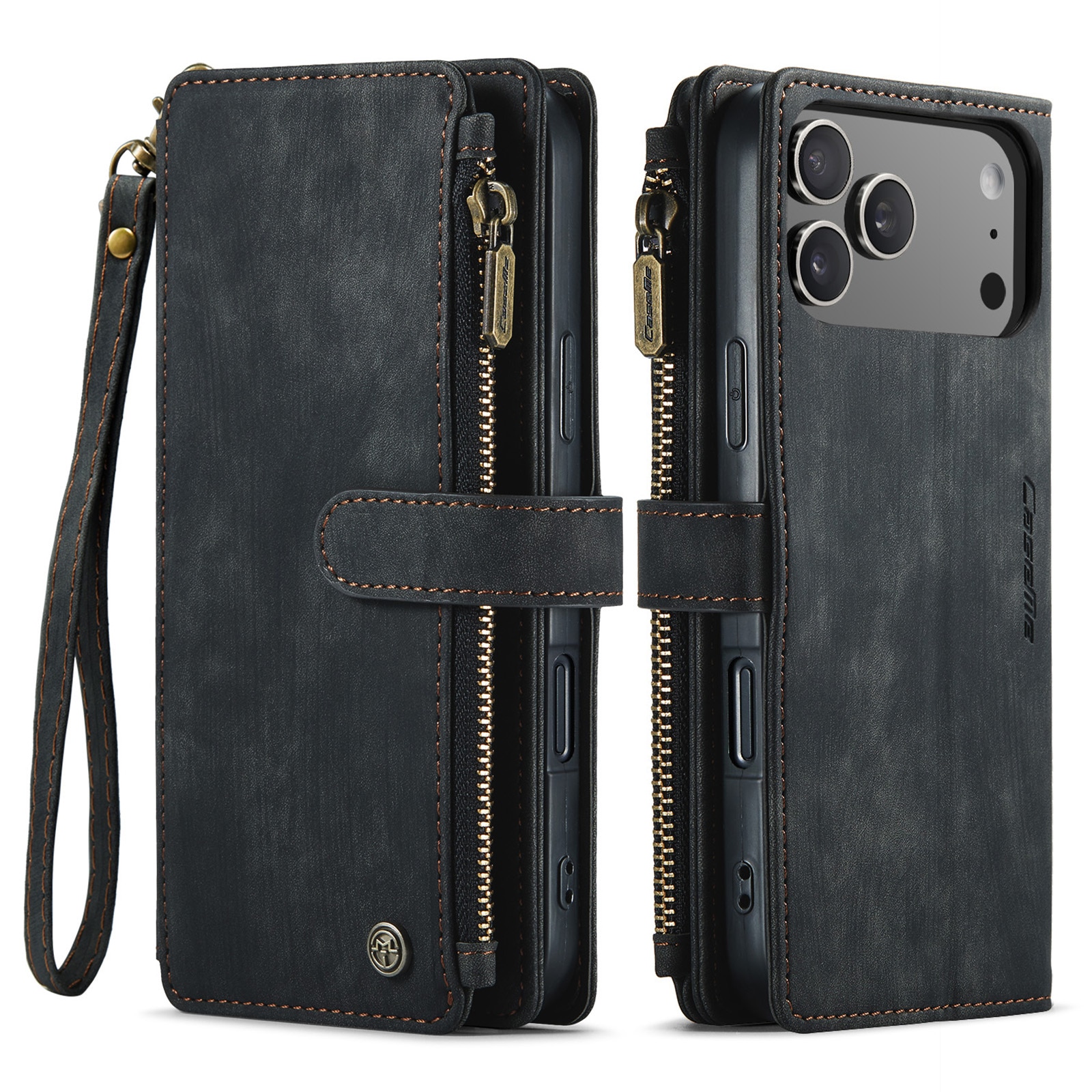 iPhone 17 Pro Max Zipper Wallet Book Cover Black