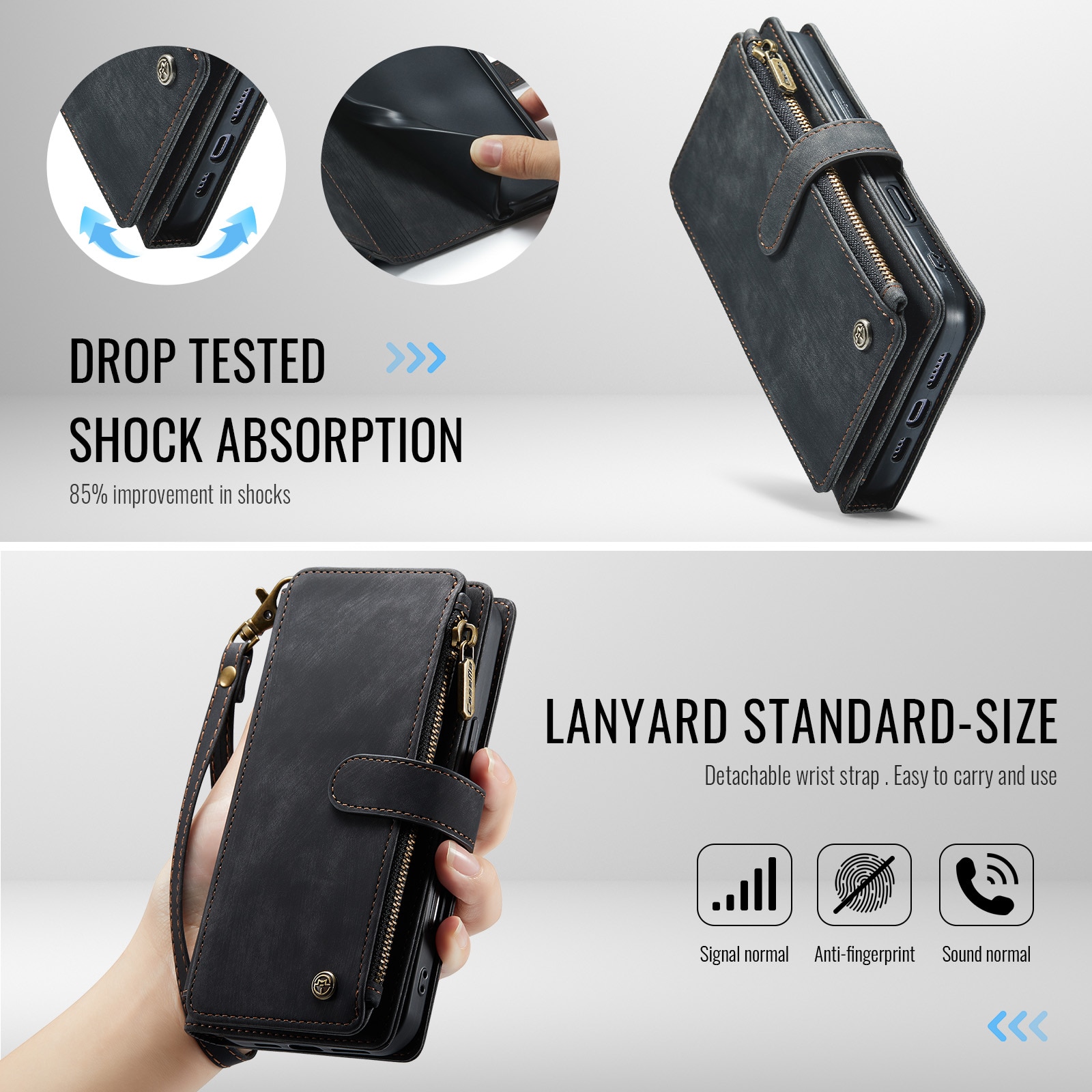 iPhone 17 Pro Max Zipper Wallet Book Cover Black
