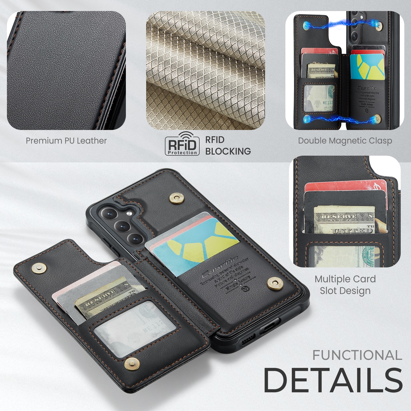 Samsung Galaxy S25 FE RFID blocking Wallet Cover Black