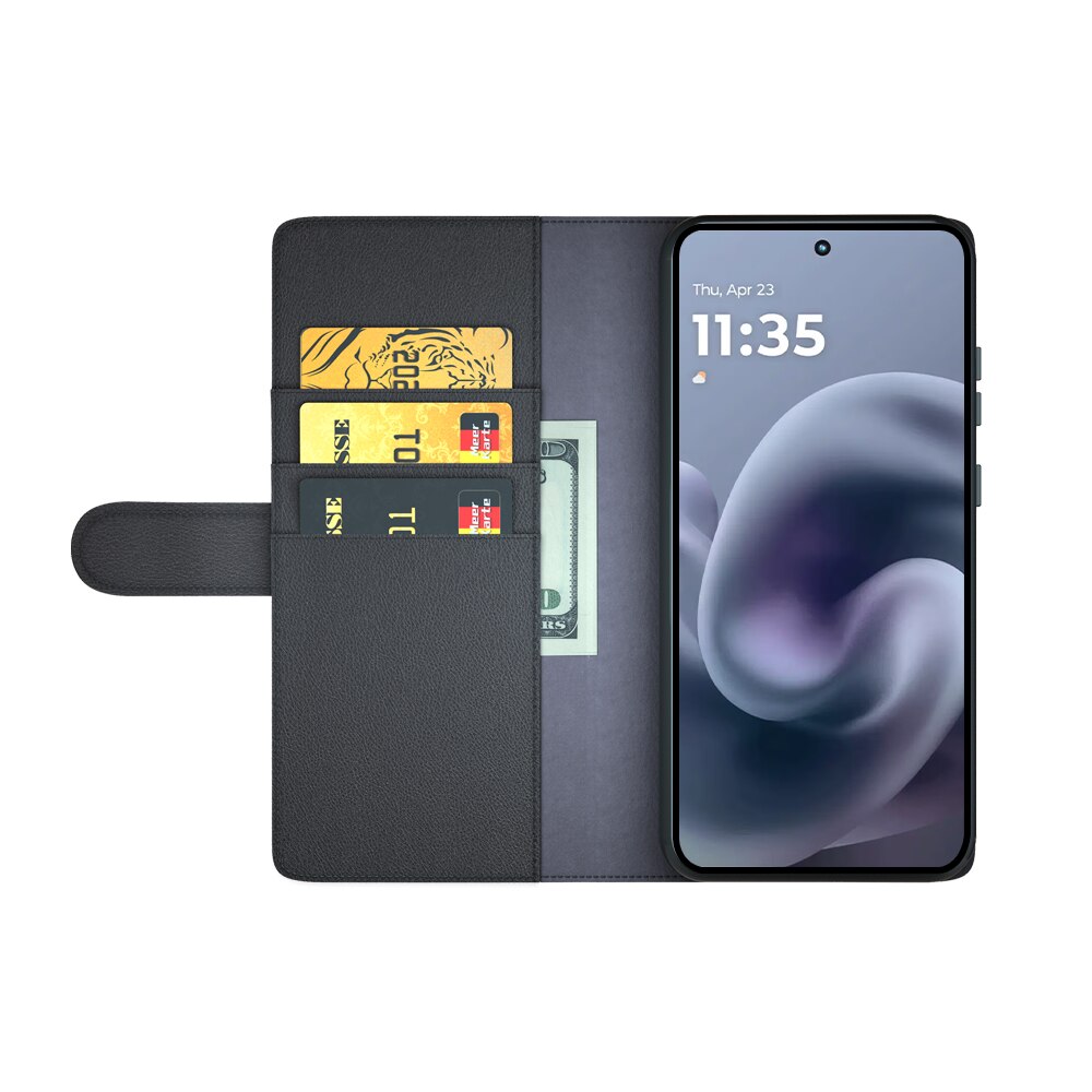 Motorola Moto G86 Genuine Leather Wallet Case Black