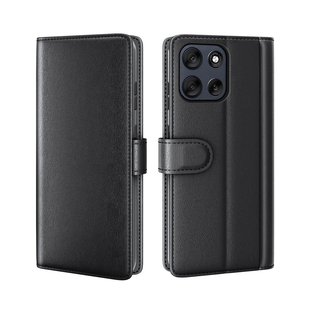 Motorola Moto G56 Genuine Leather Wallet Case Black