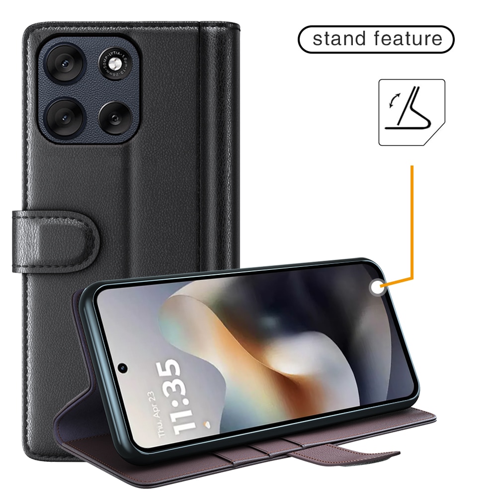 Motorola Moto G56 Genuine Leather Wallet Case Black