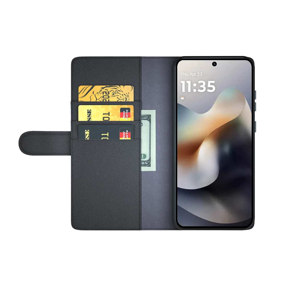 Motorola Moto G56 Genuine Leather Wallet Case Black