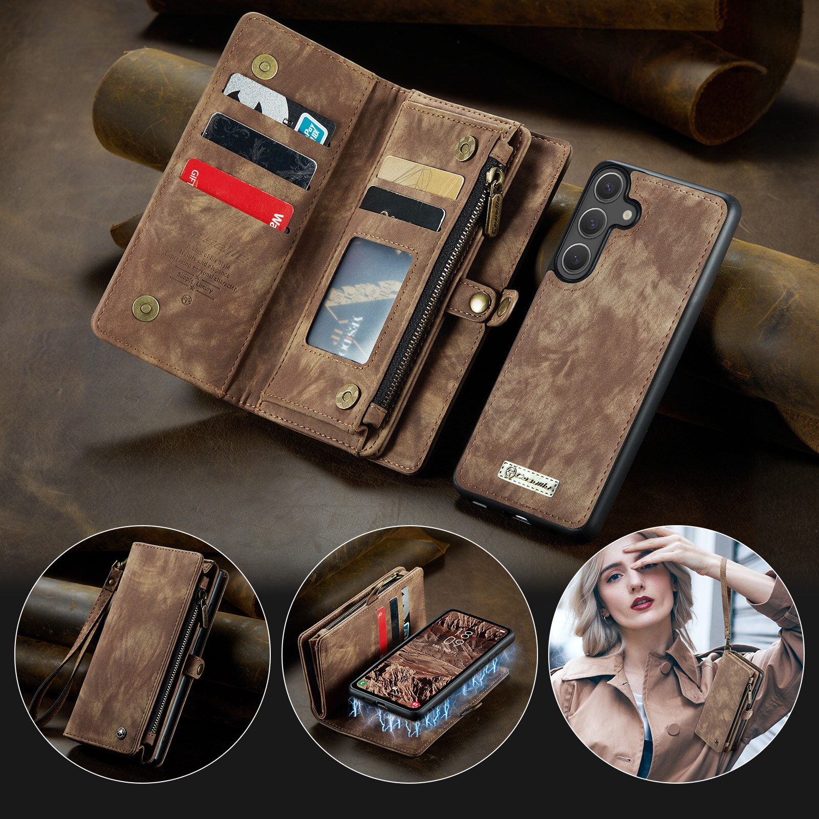 Samsung Galaxy S25 FE Multi-slot Wallet Case Brown
