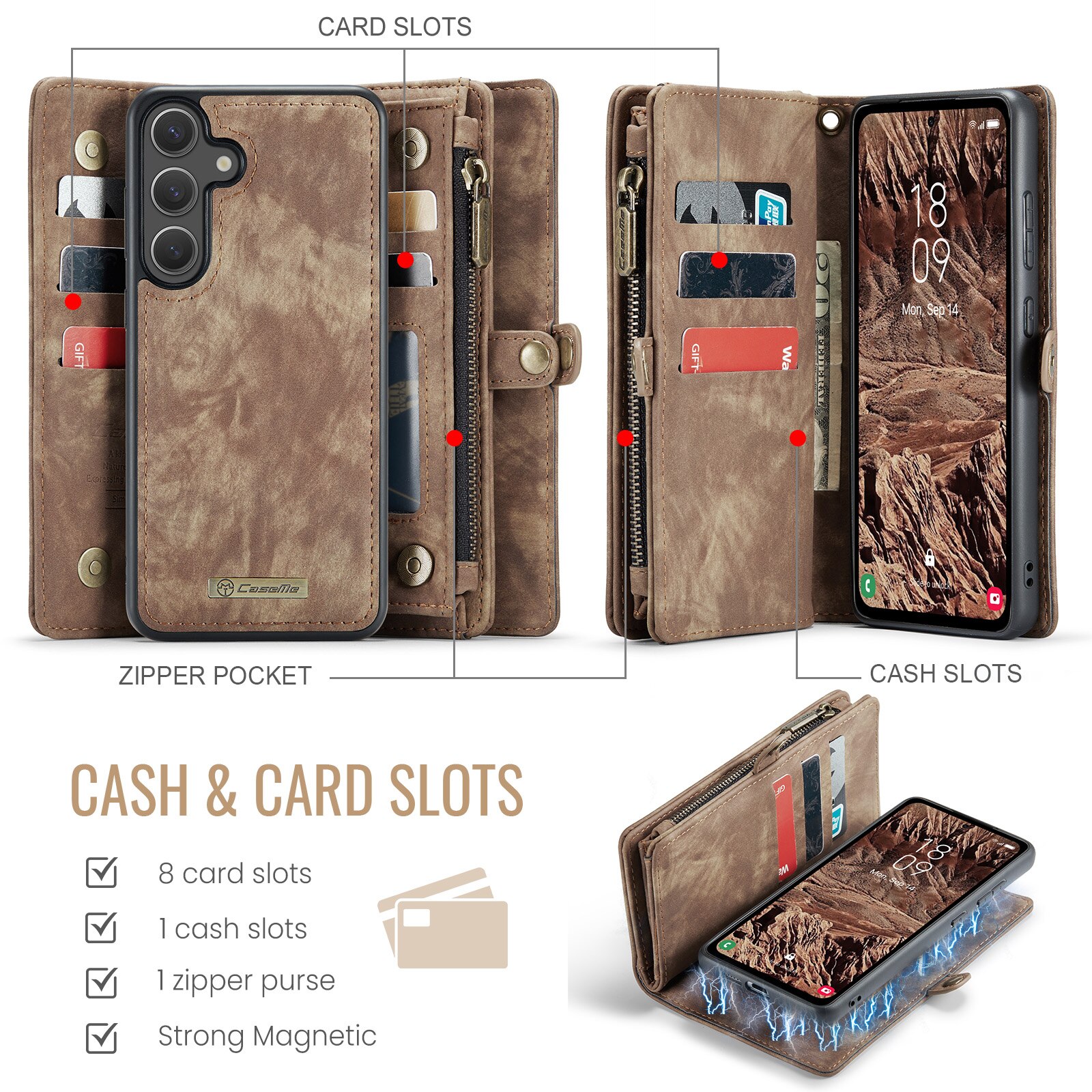 Samsung Galaxy S25 FE Multi-slot Wallet Case Brown
