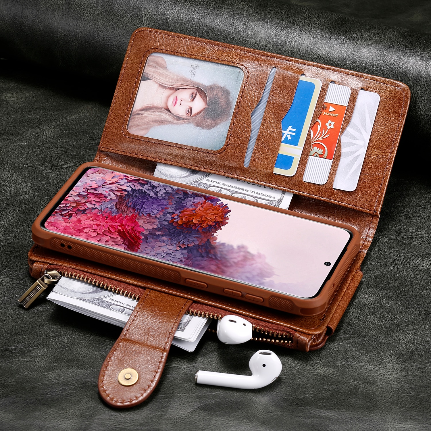 iPhone 17 Pro Magnet Leather Multi Wallet Brown