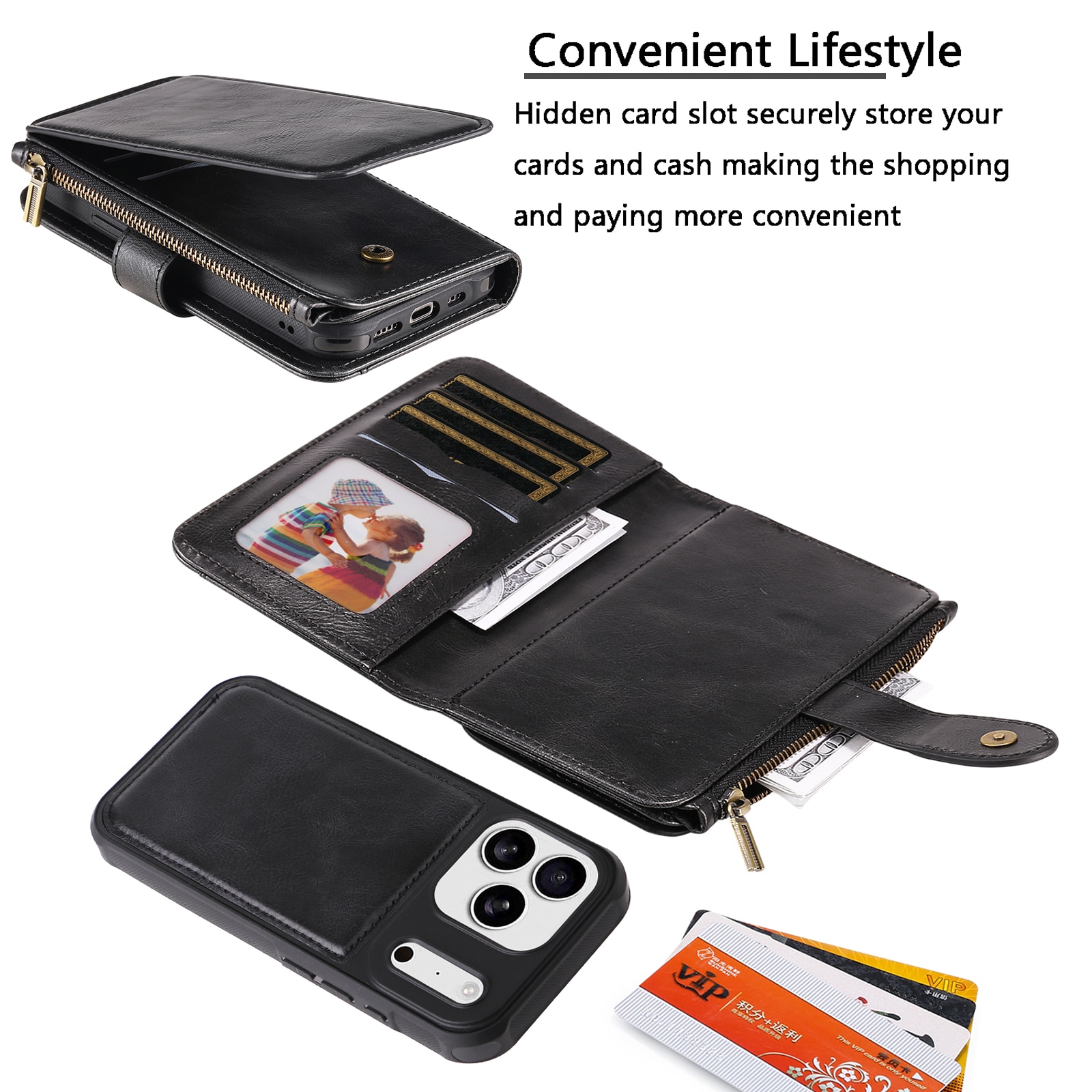 iPhone 17 Pro Magnet Leather Multi Wallet Black