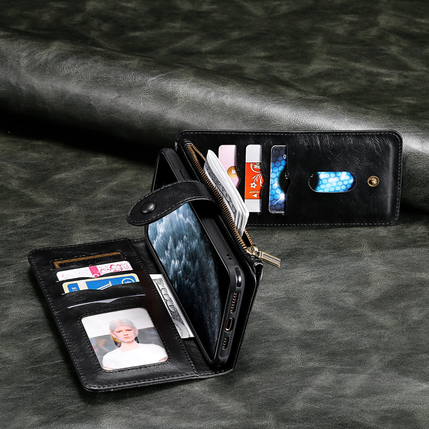 iPhone 17 Pro Max Magnet Leather Multi Wallet Black