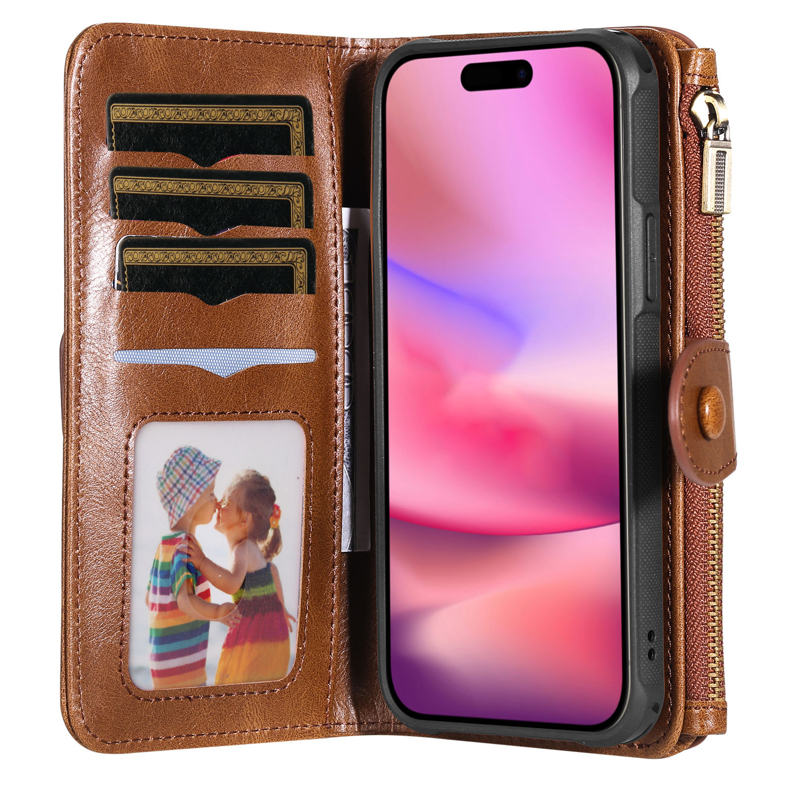 iPhone 17 Magnet Leather Multi Wallet Brown