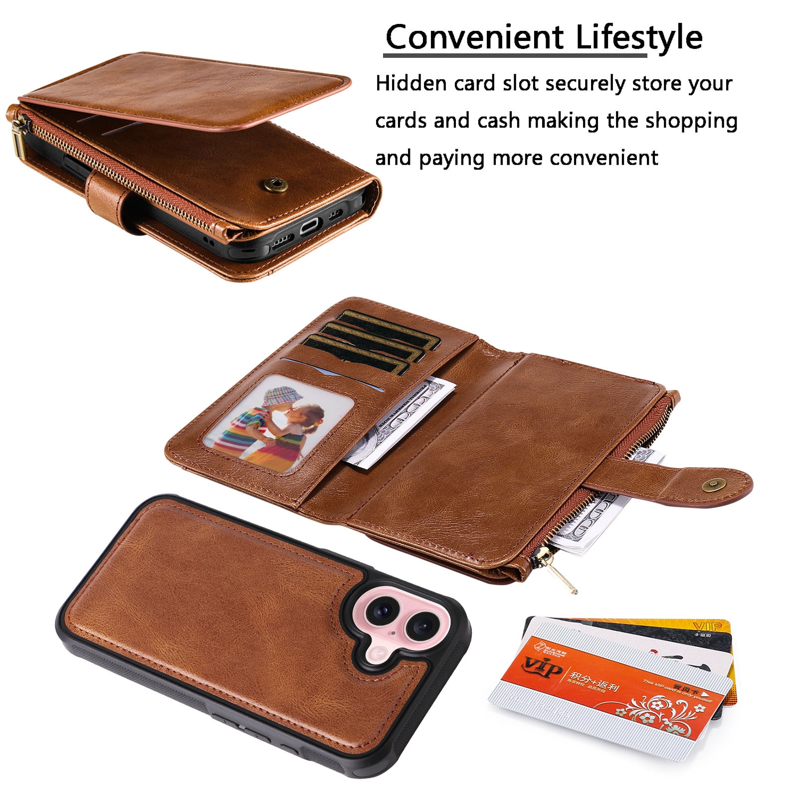 iPhone 17 Magnet Leather Multi Wallet Brown