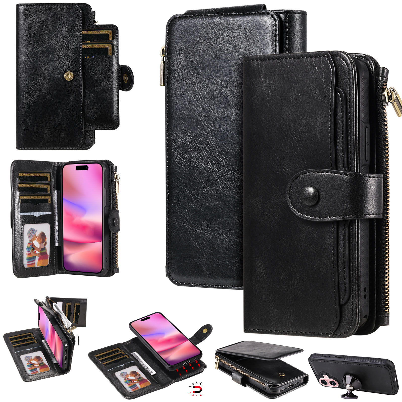 iPhone 17 Magnet Leather Multi Wallet Black