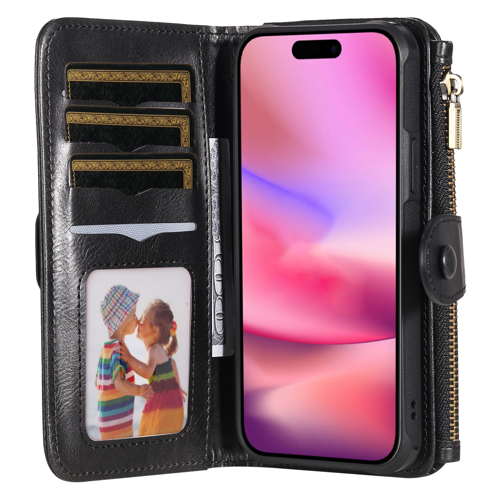 iPhone 17 Magnet Leather Multi Wallet Black
