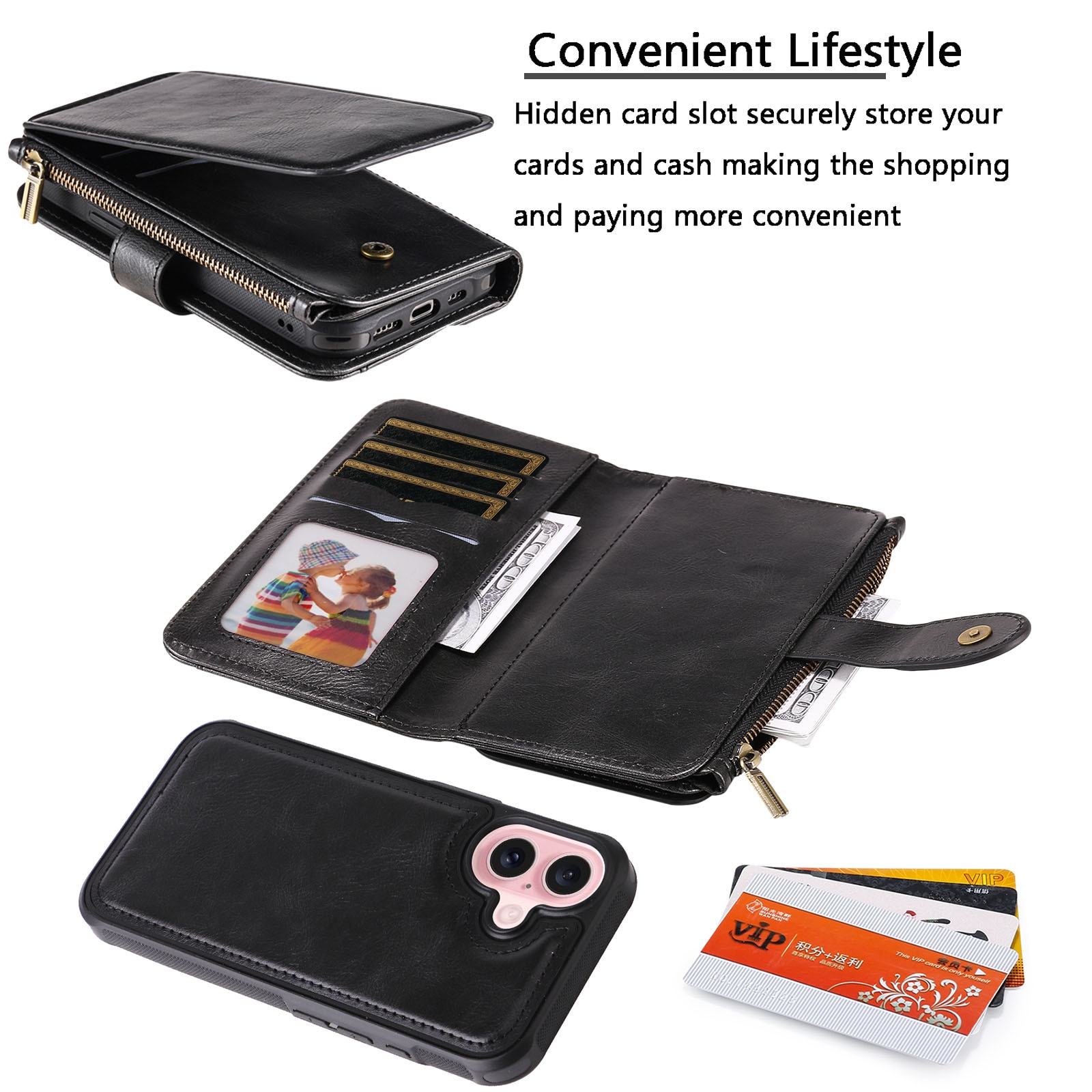 iPhone 17 Magnet Leather Multi Wallet Black