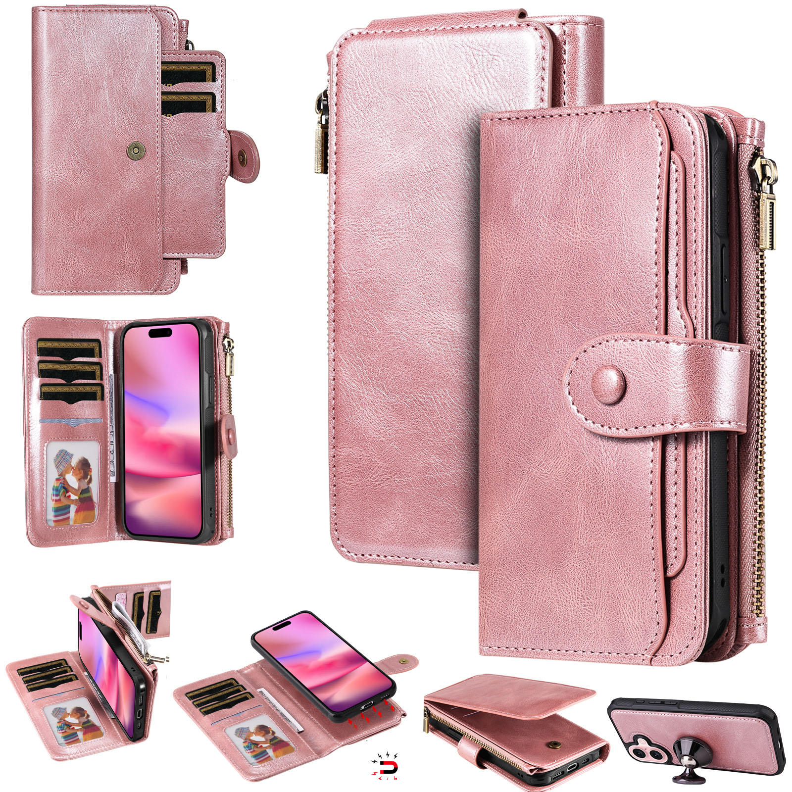 iPhone 17 Magnet Leather Multi Wallet Pink