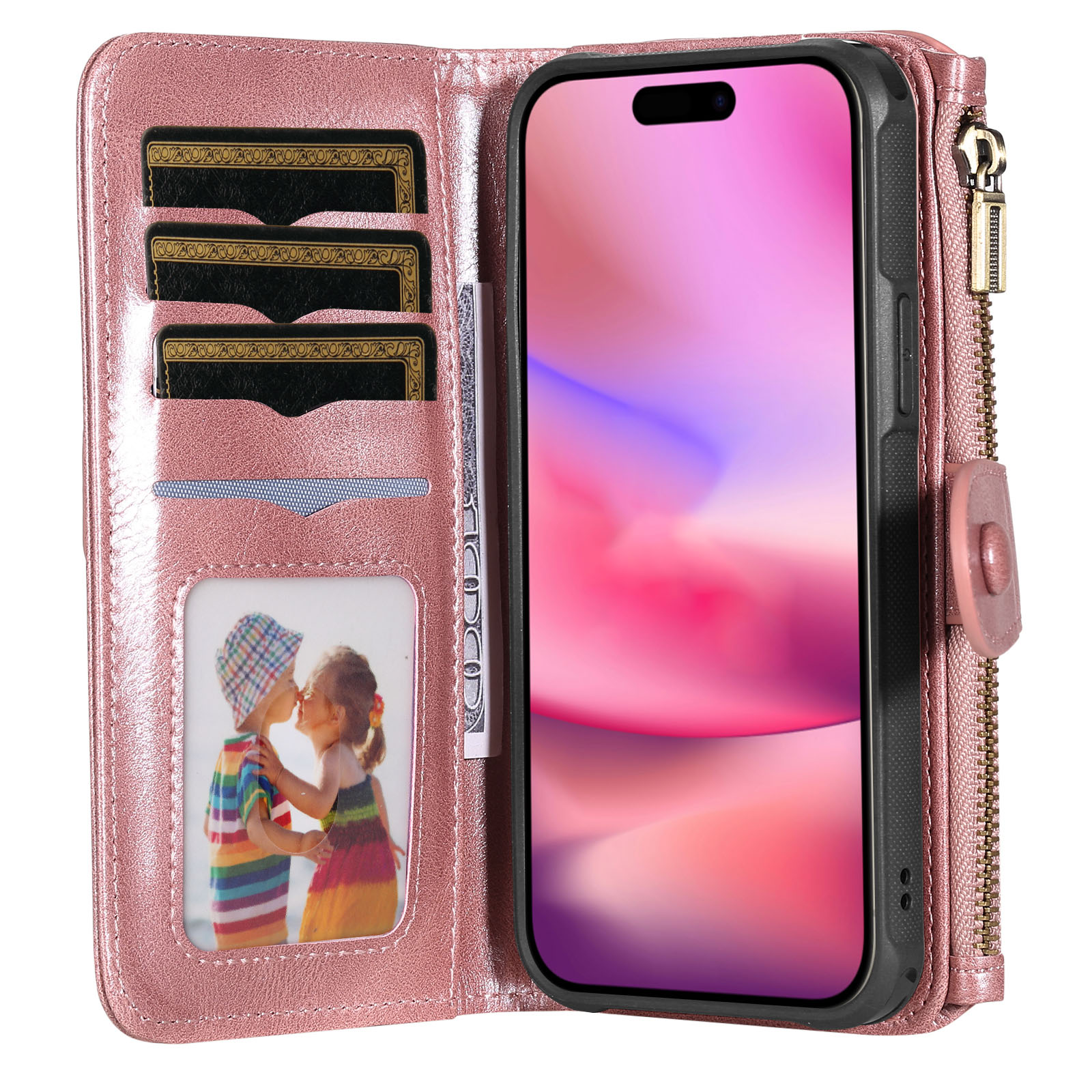 iPhone 17 Magnet Leather Multi Wallet Pink