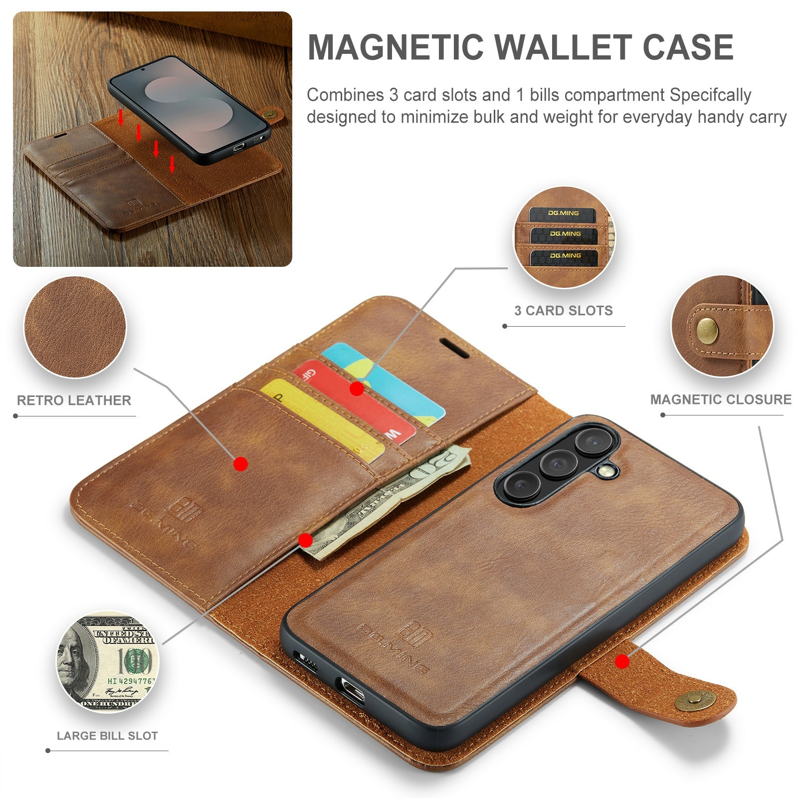 Samsung Galaxy S25 FE Magnet Wallet Cognac