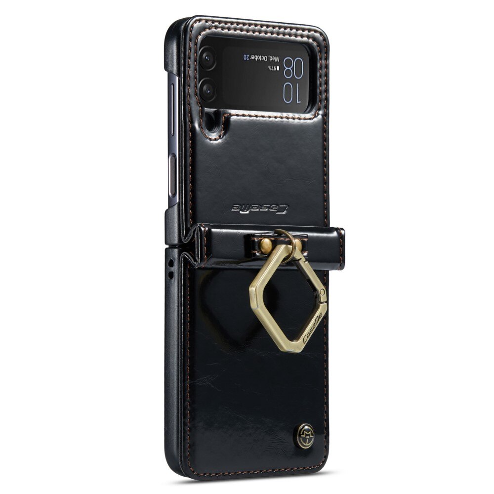 Samsung Galaxy Z Flip 4 Leather Cover Handstrap Black