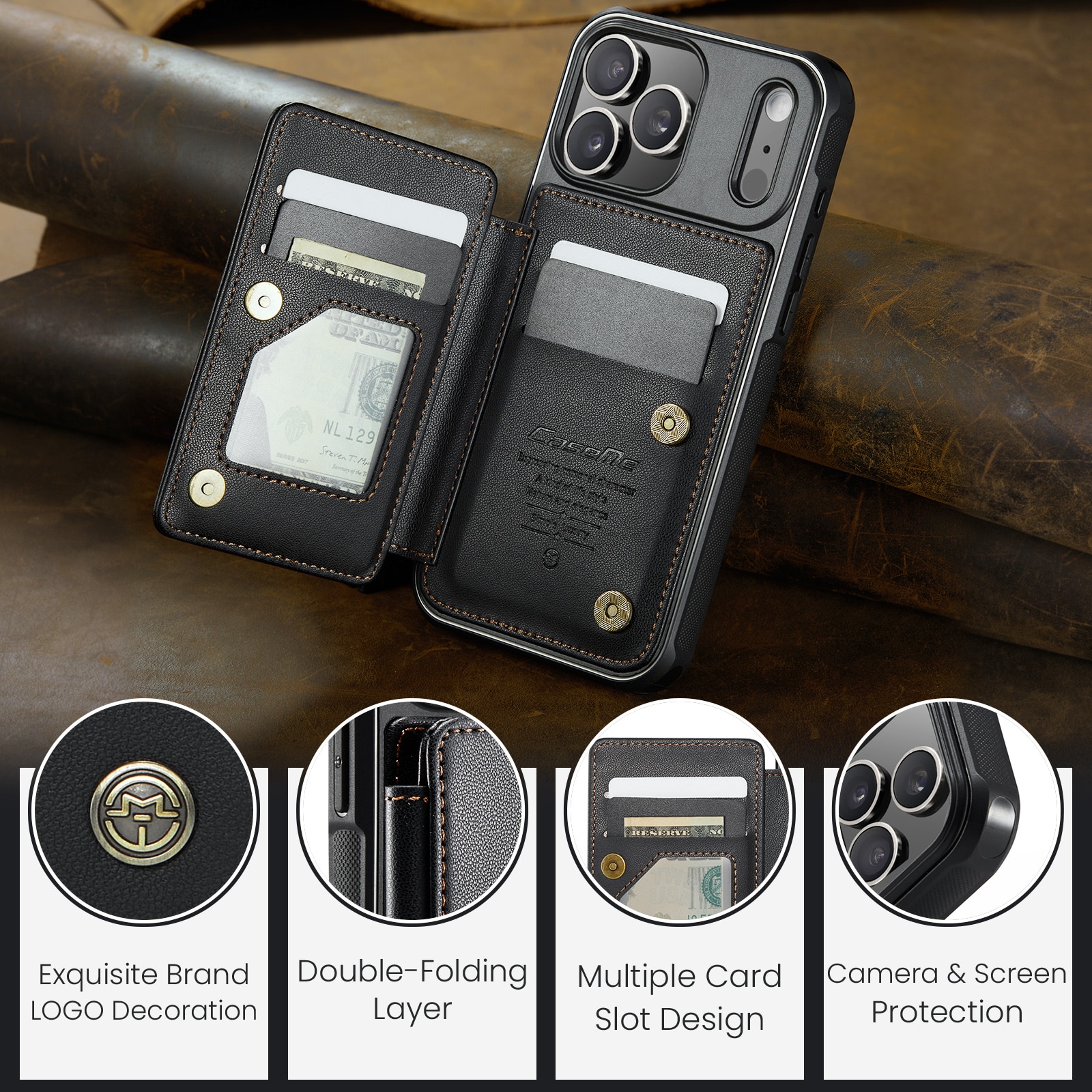 iPhone 17 Pro RFID blocking Wallet Cover Black