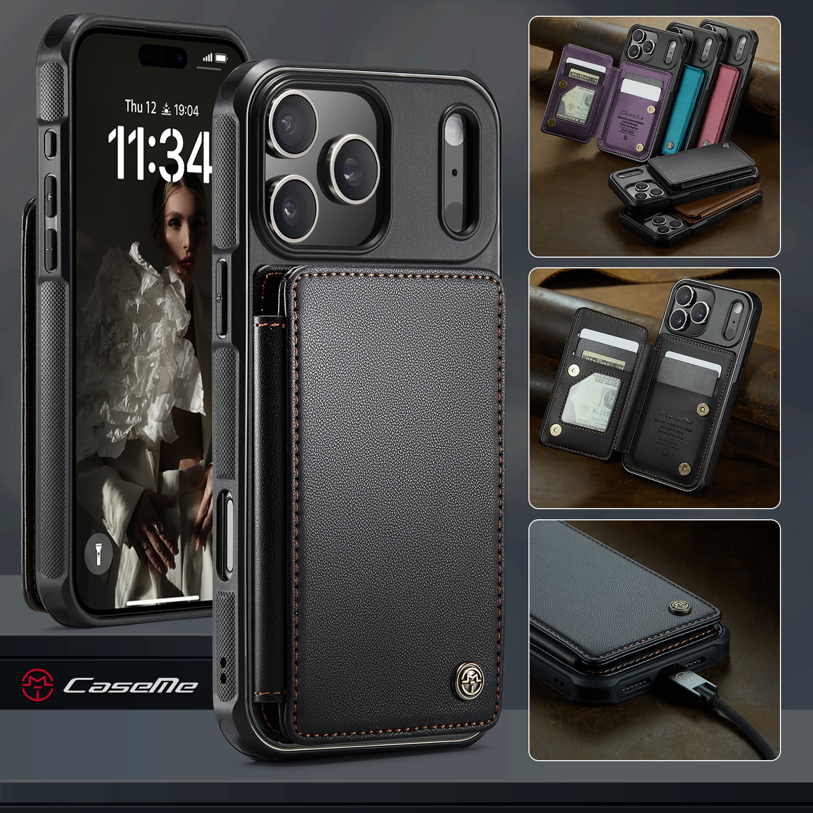iPhone 17 Pro RFID blocking Wallet Cover Black