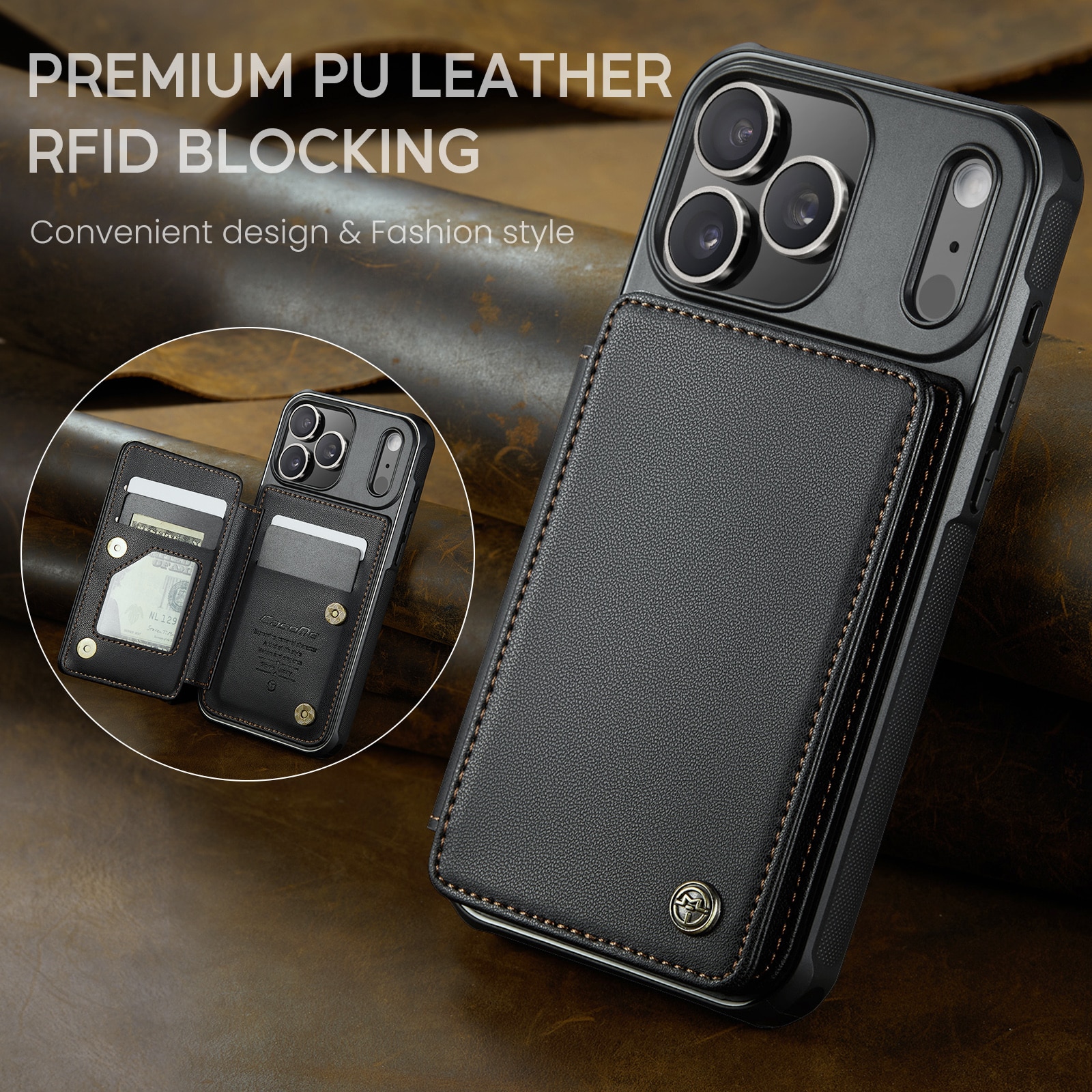 iPhone 17 Pro RFID blocking Wallet Cover Black
