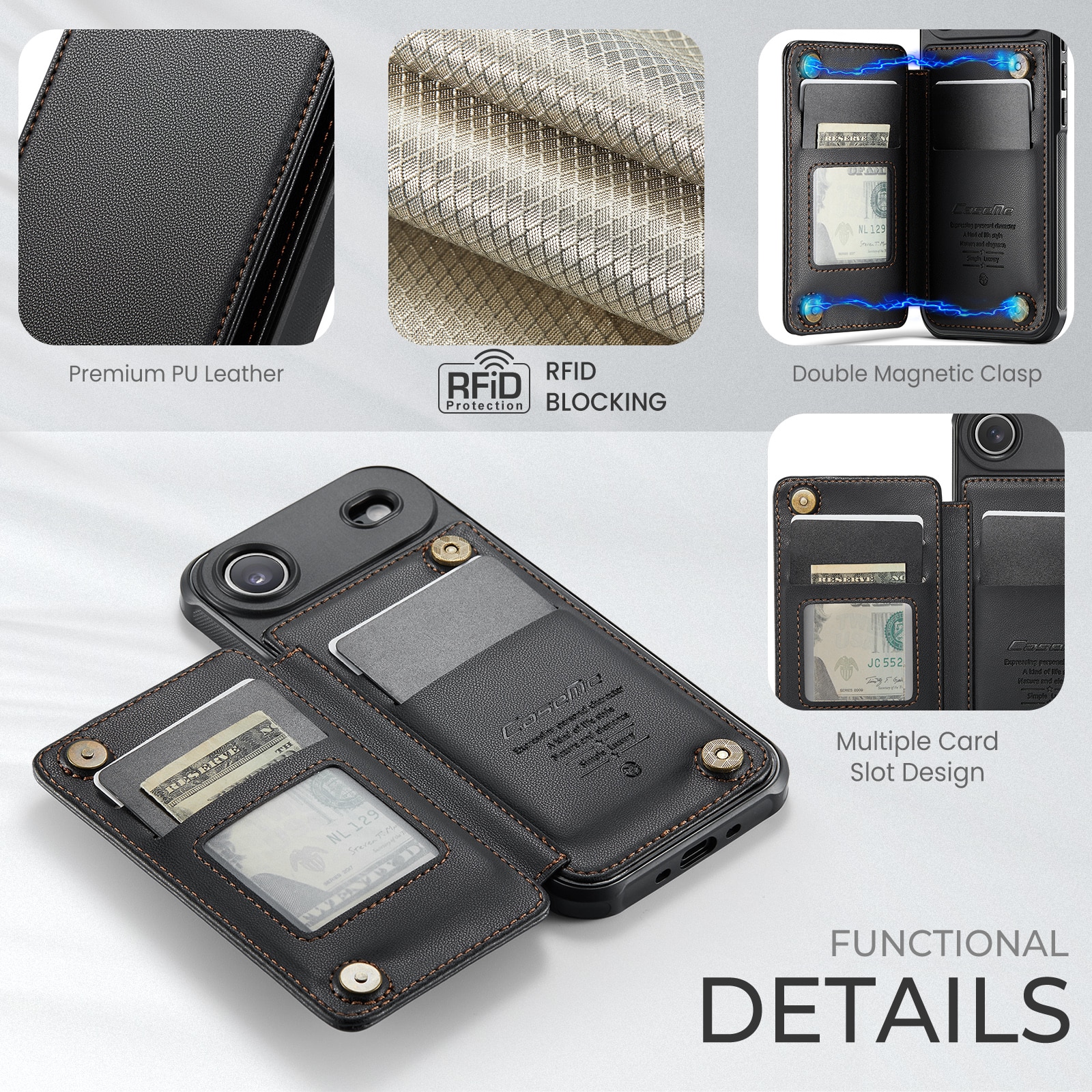 iPhone Air RFID blocking Wallet Cover Black