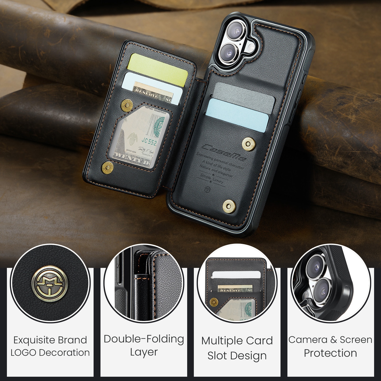 iPhone 17 RFID blocking Wallet Cover Black