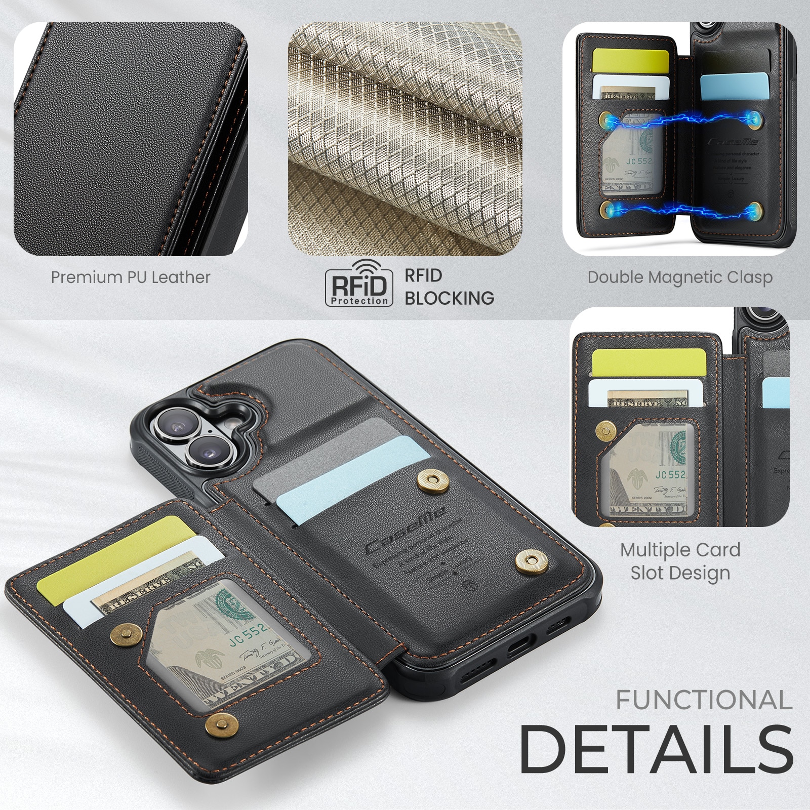 iPhone 17 RFID blocking Wallet Cover Black