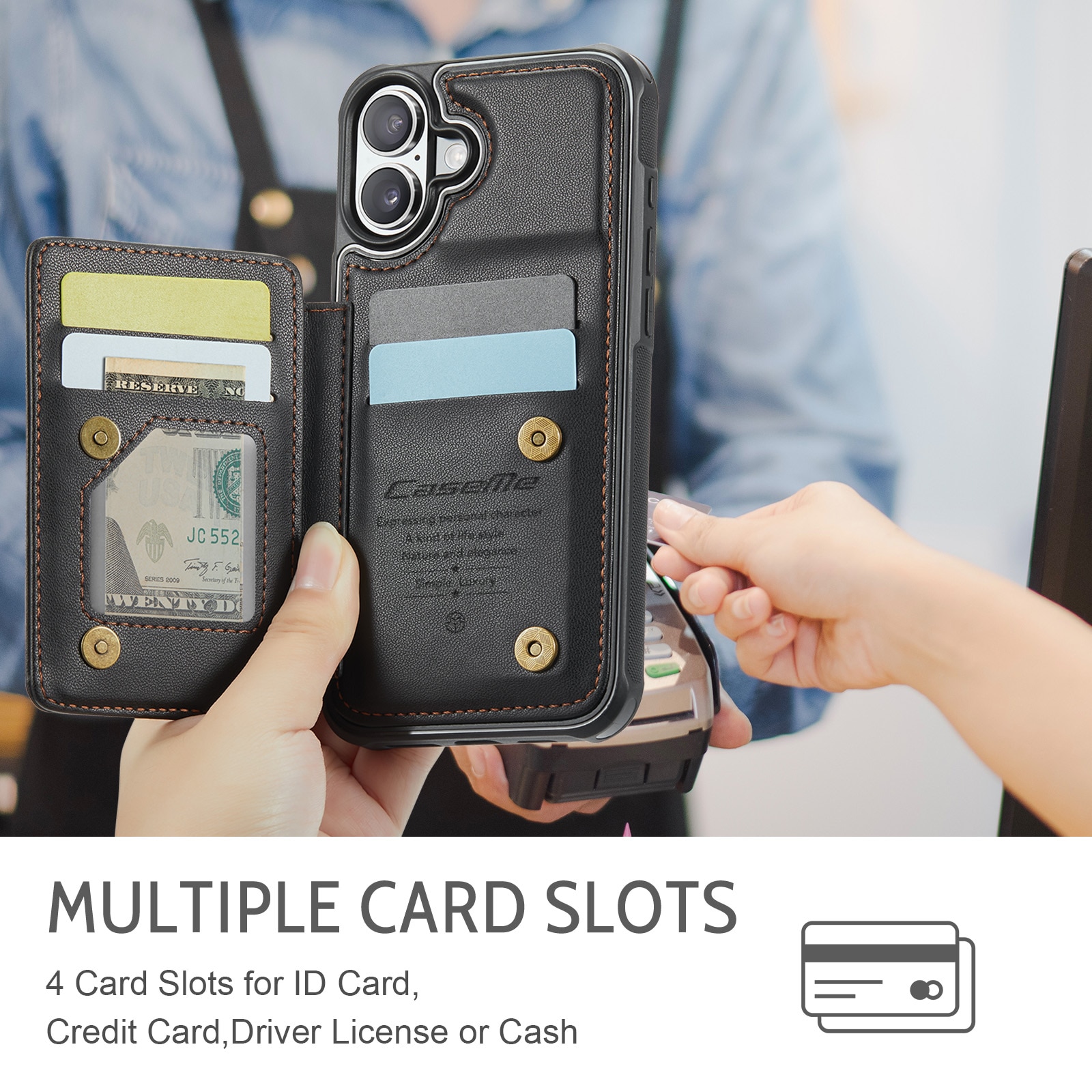 iPhone 17 RFID blocking Wallet Cover Black