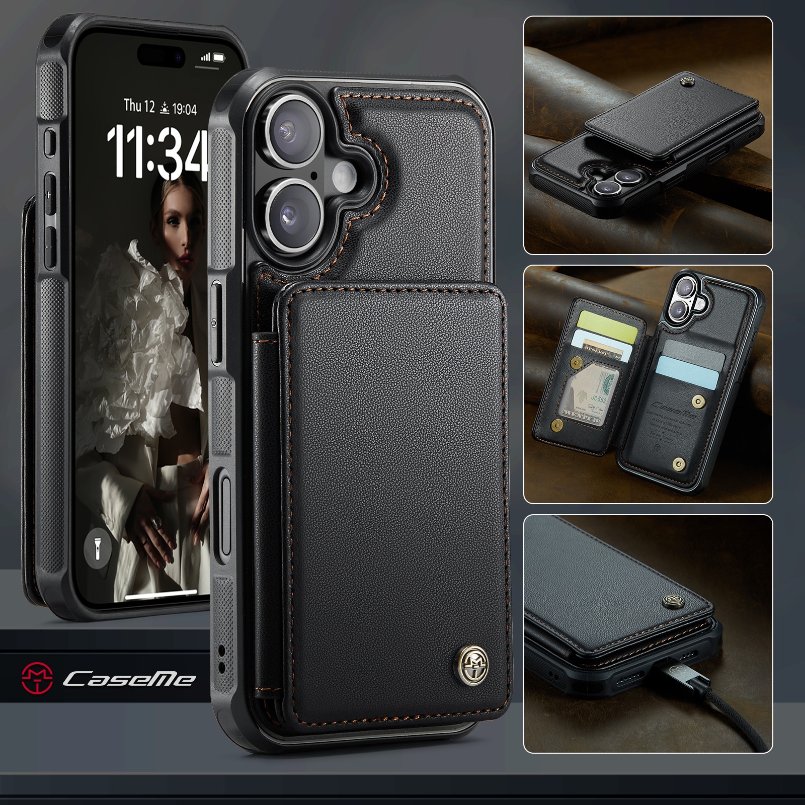 iPhone 17 RFID blocking Wallet Cover Black