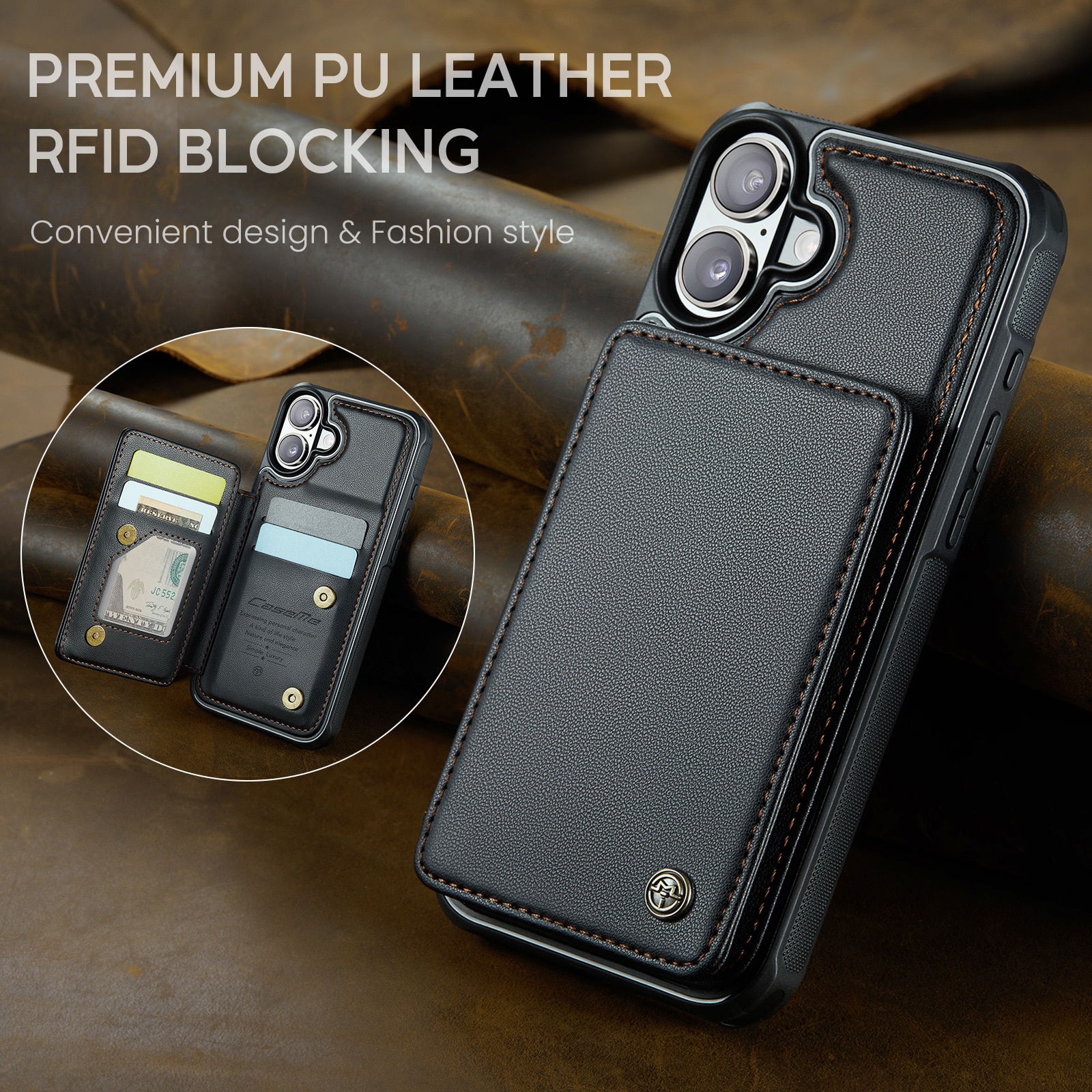 iPhone 17 RFID blocking Wallet Cover Black