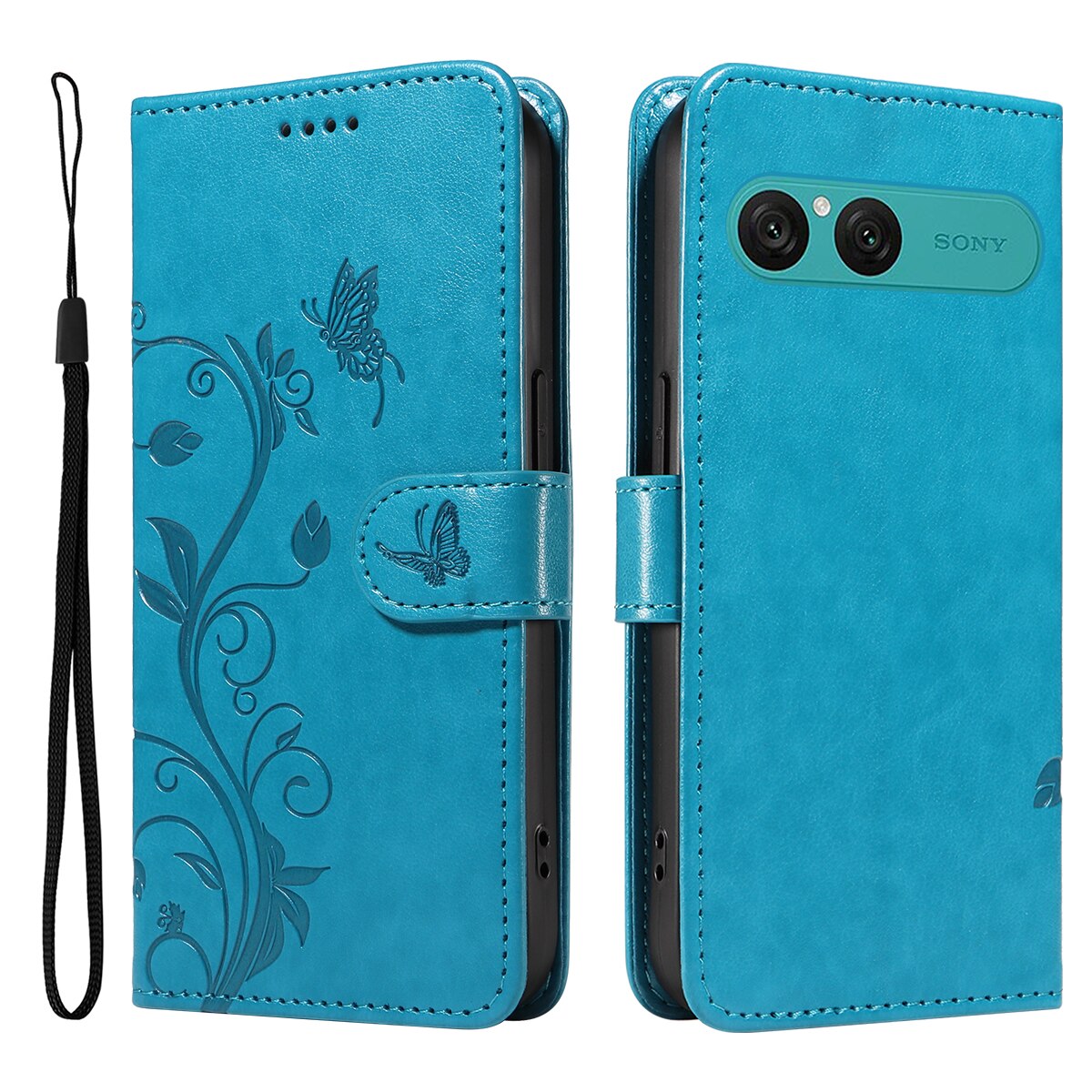 Sony Xperia 10 VII Leather Cover Imprinted Butterflies Blue