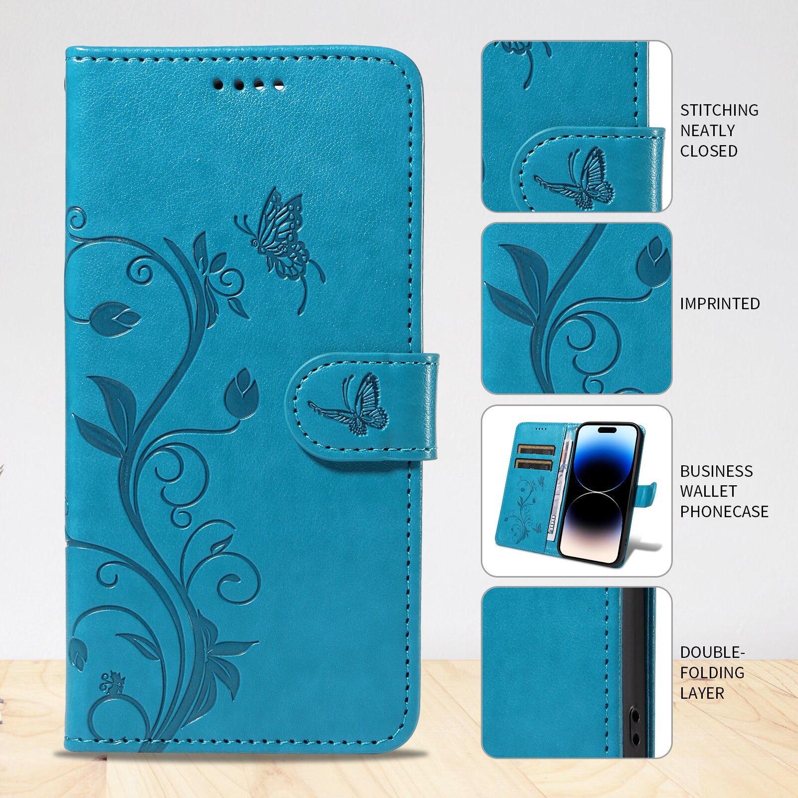 Sony Xperia 10 VII Leather Cover Imprinted Butterflies Blue