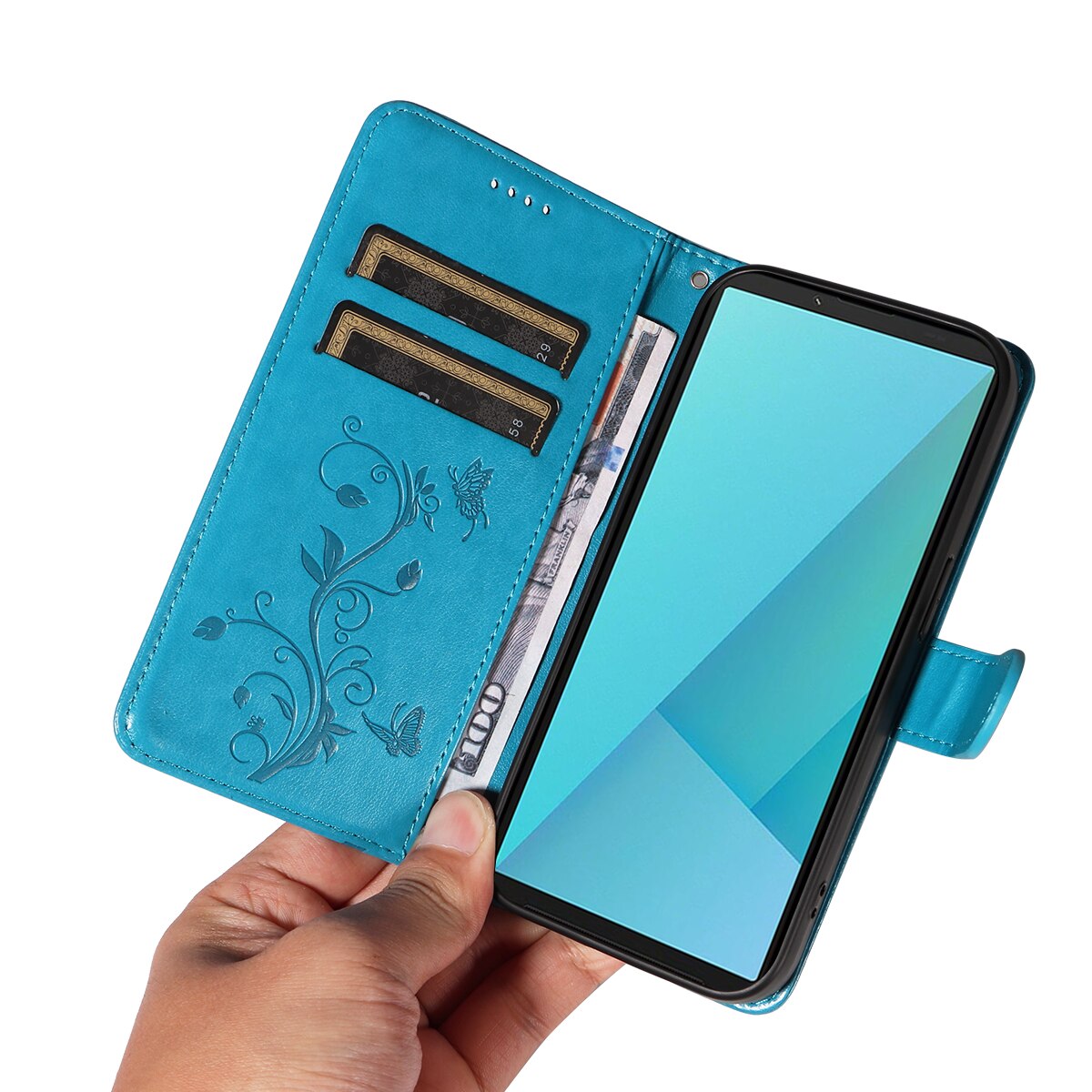 Sony Xperia 10 VII Leather Cover Imprinted Butterflies Blue