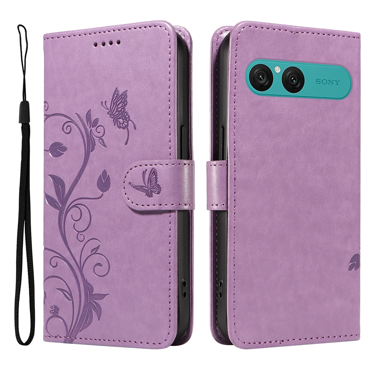 Sony Xperia 10 VII Leather Cover Imprinted Butterflies Purple